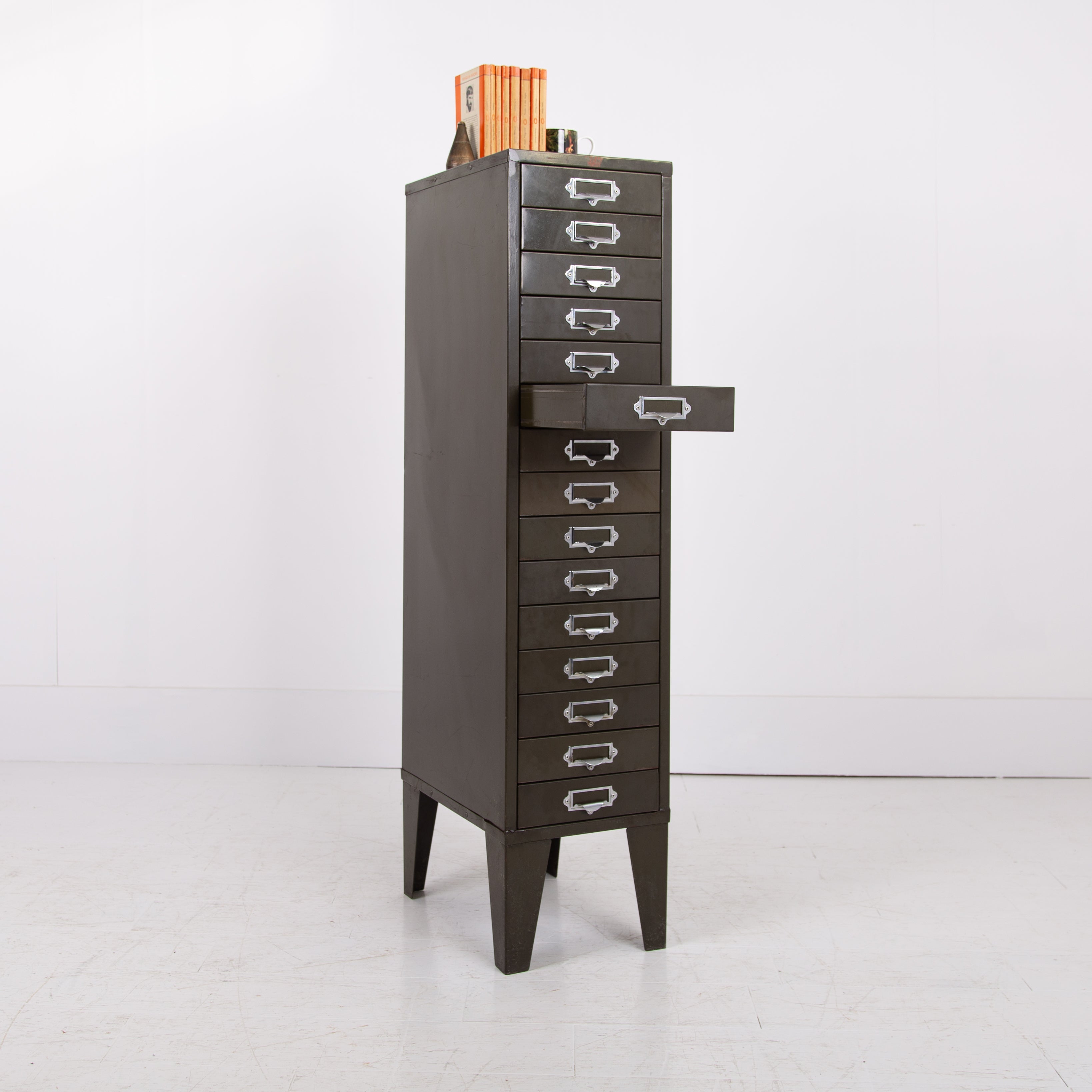 Vintage Industrial Metal 15 Drawer Office Cabinet C1940s