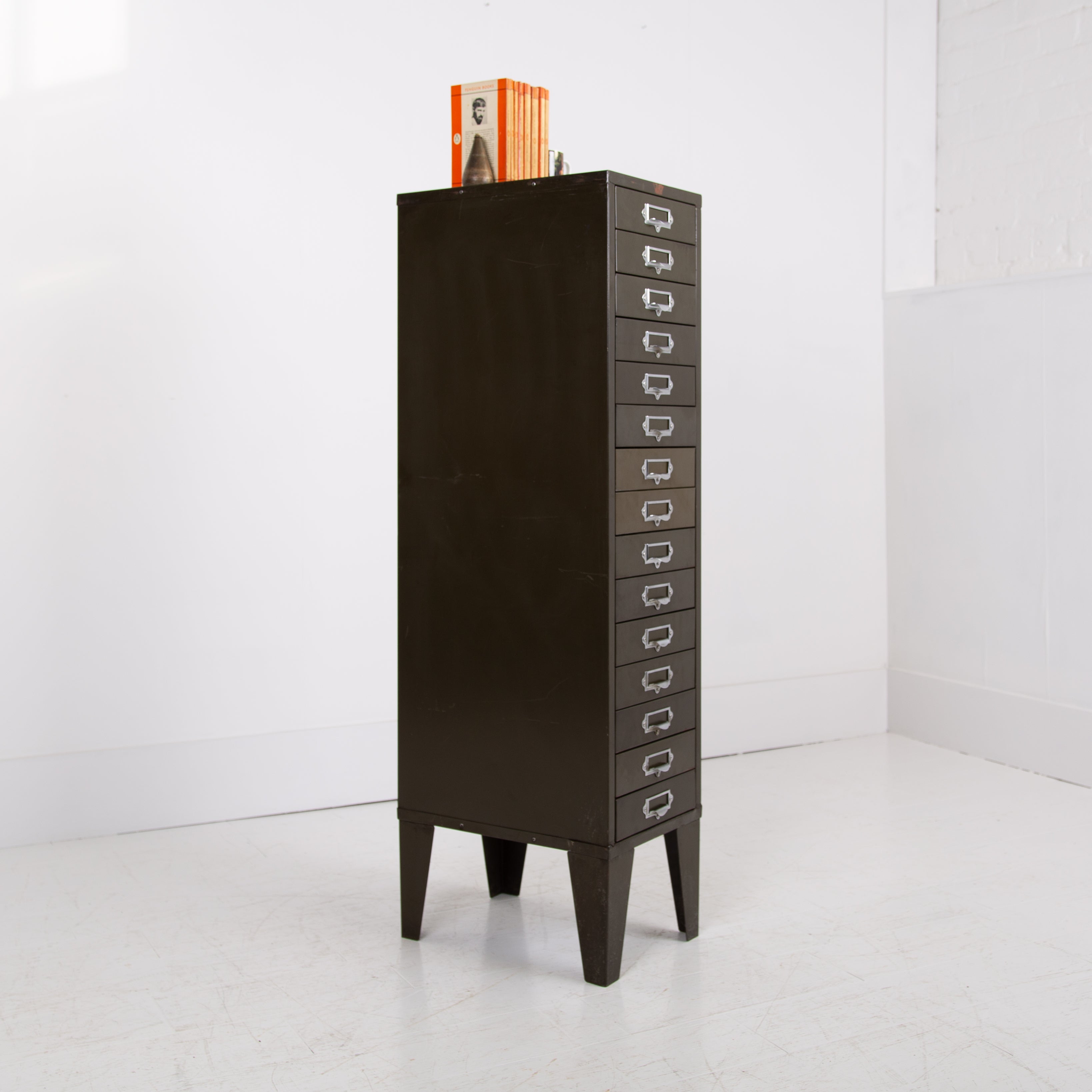 Vintage Industrial Metal 15 Drawer Office Cabinet C1940s