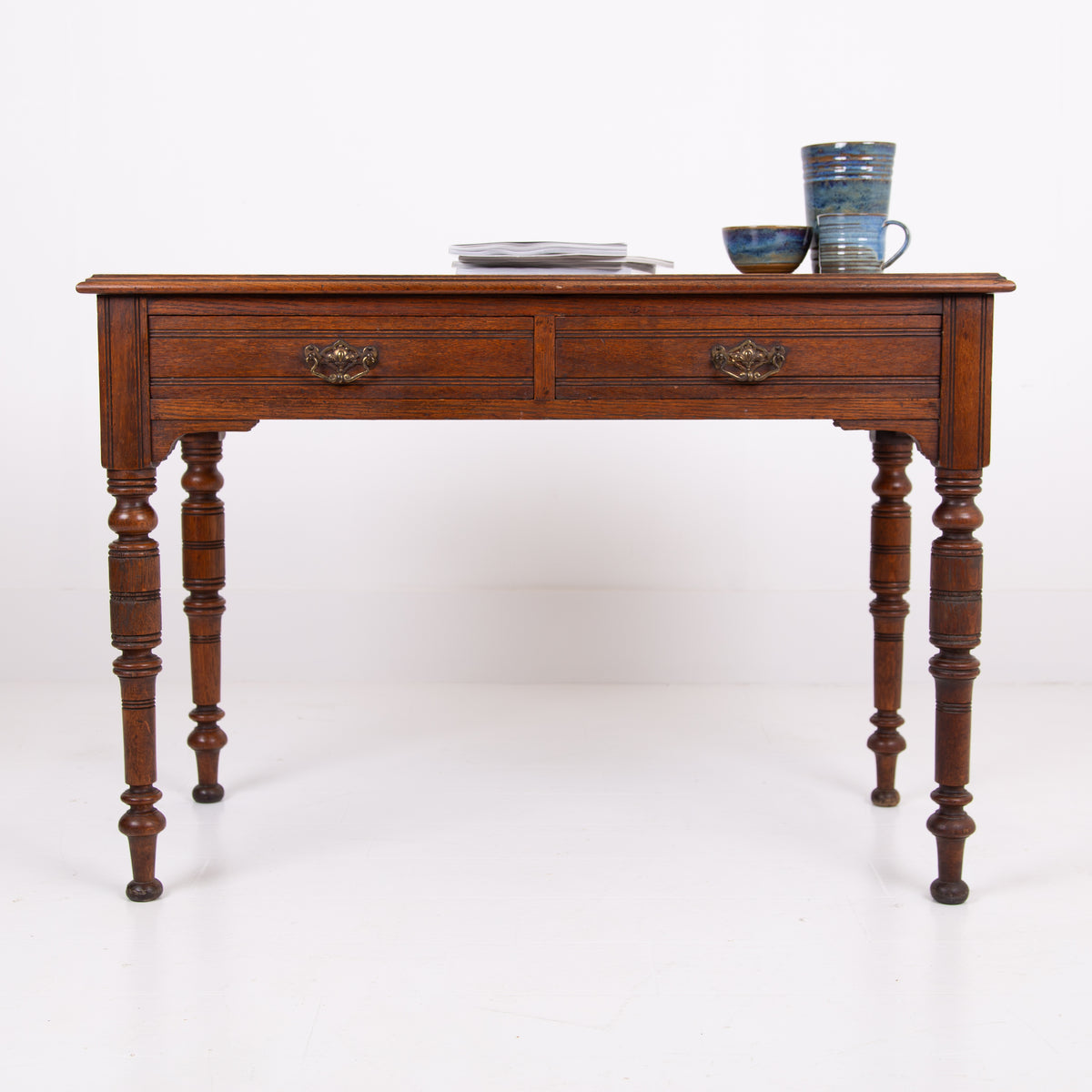 Delightful Antique Victorian Oak 2 Drawer Desk Table 1880