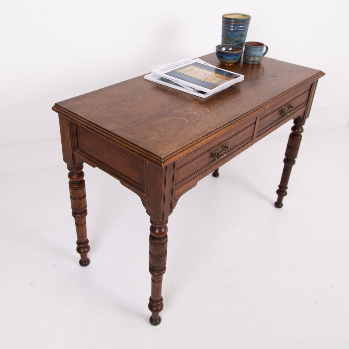 Delightful Antique Victorian Oak 2 Drawer Desk Table 1880