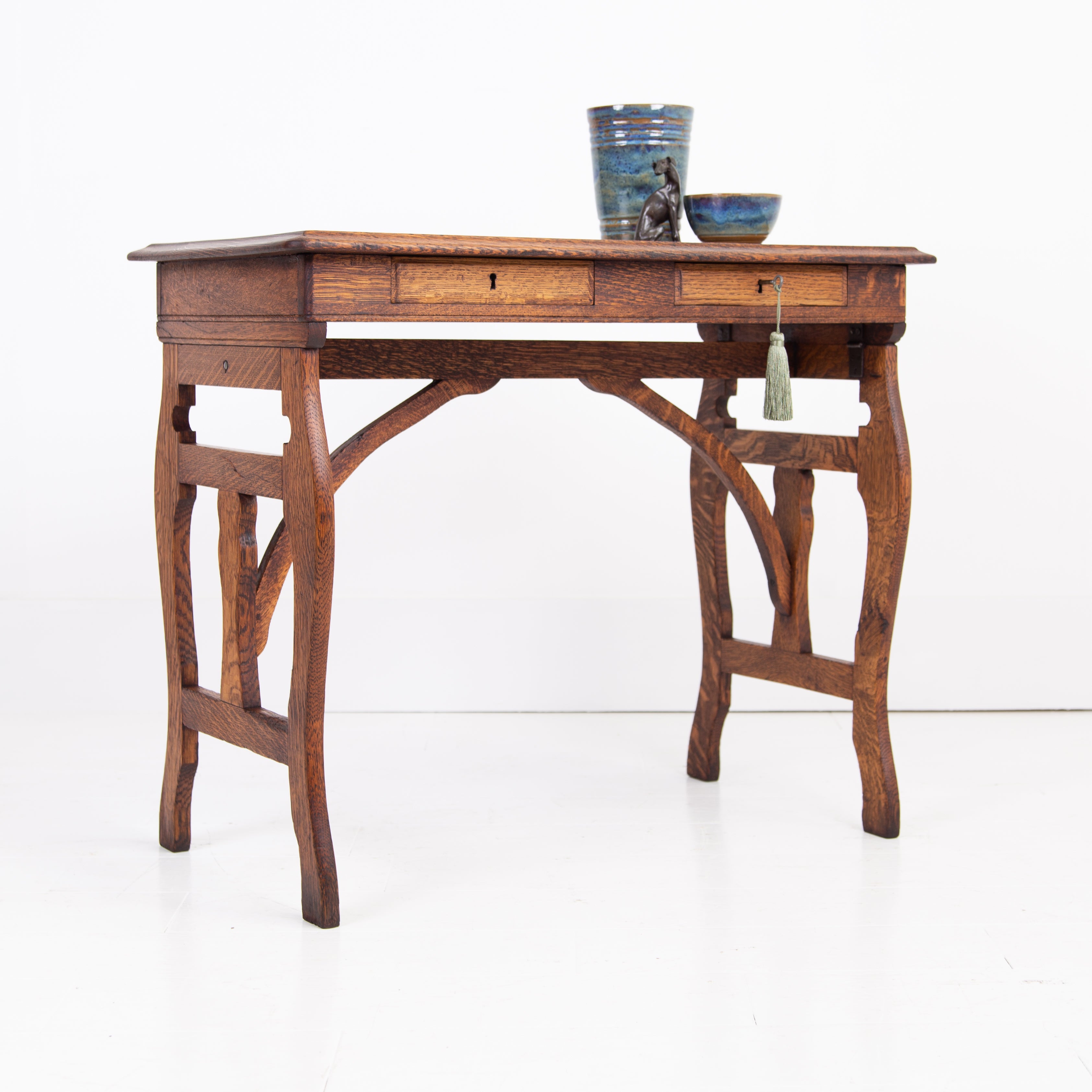 Attractive 2 Drawer Oak Side Table C1910