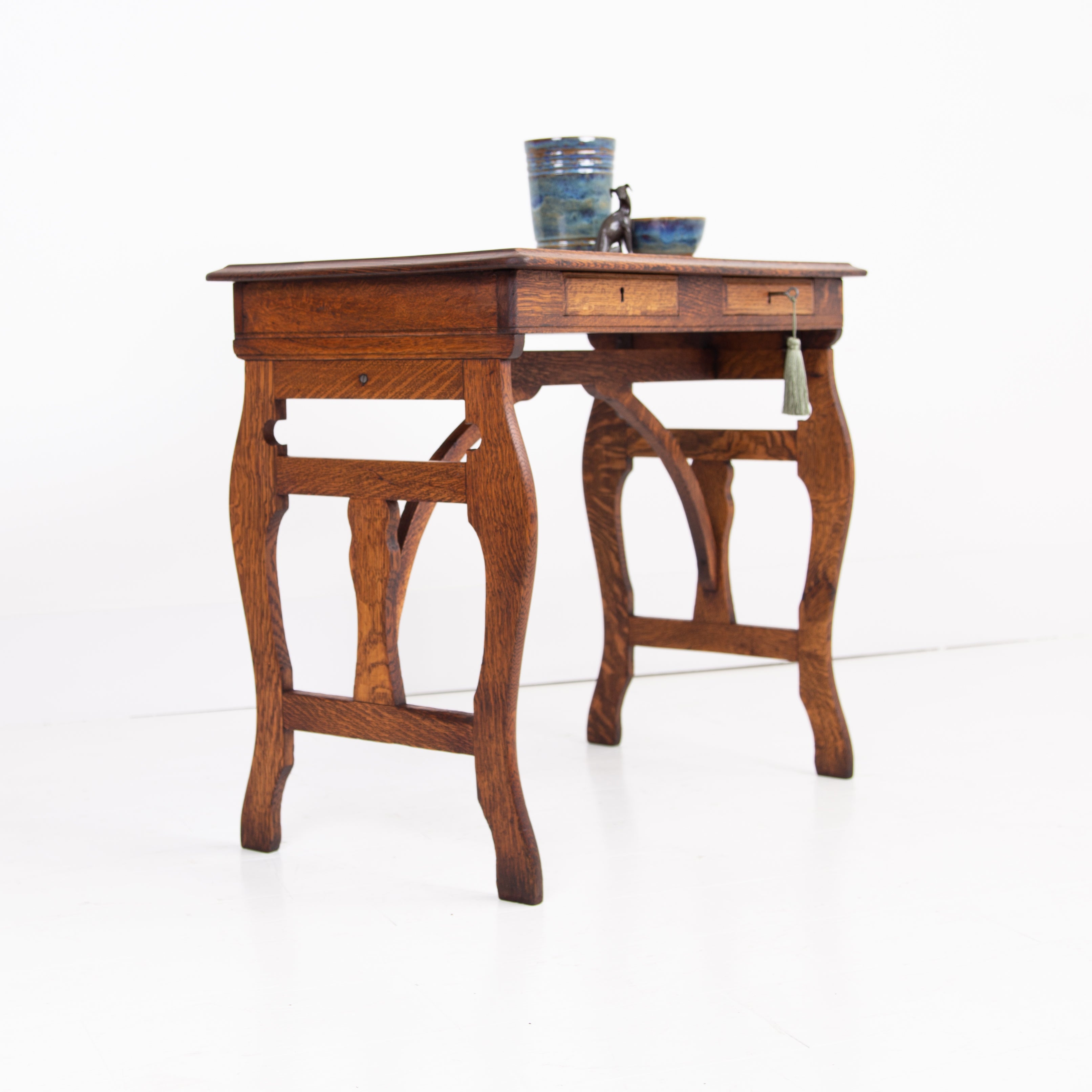 Attractive 2 Drawer Oak Side Table C1910