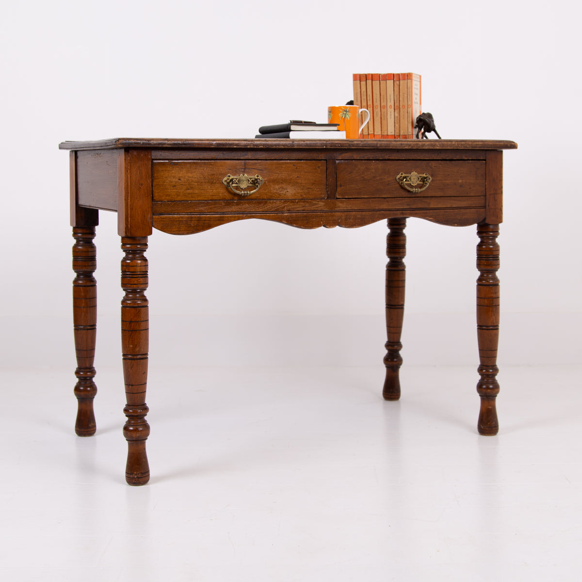 Attractive 2 Drawer Walnut Desk with Leather Top c1900