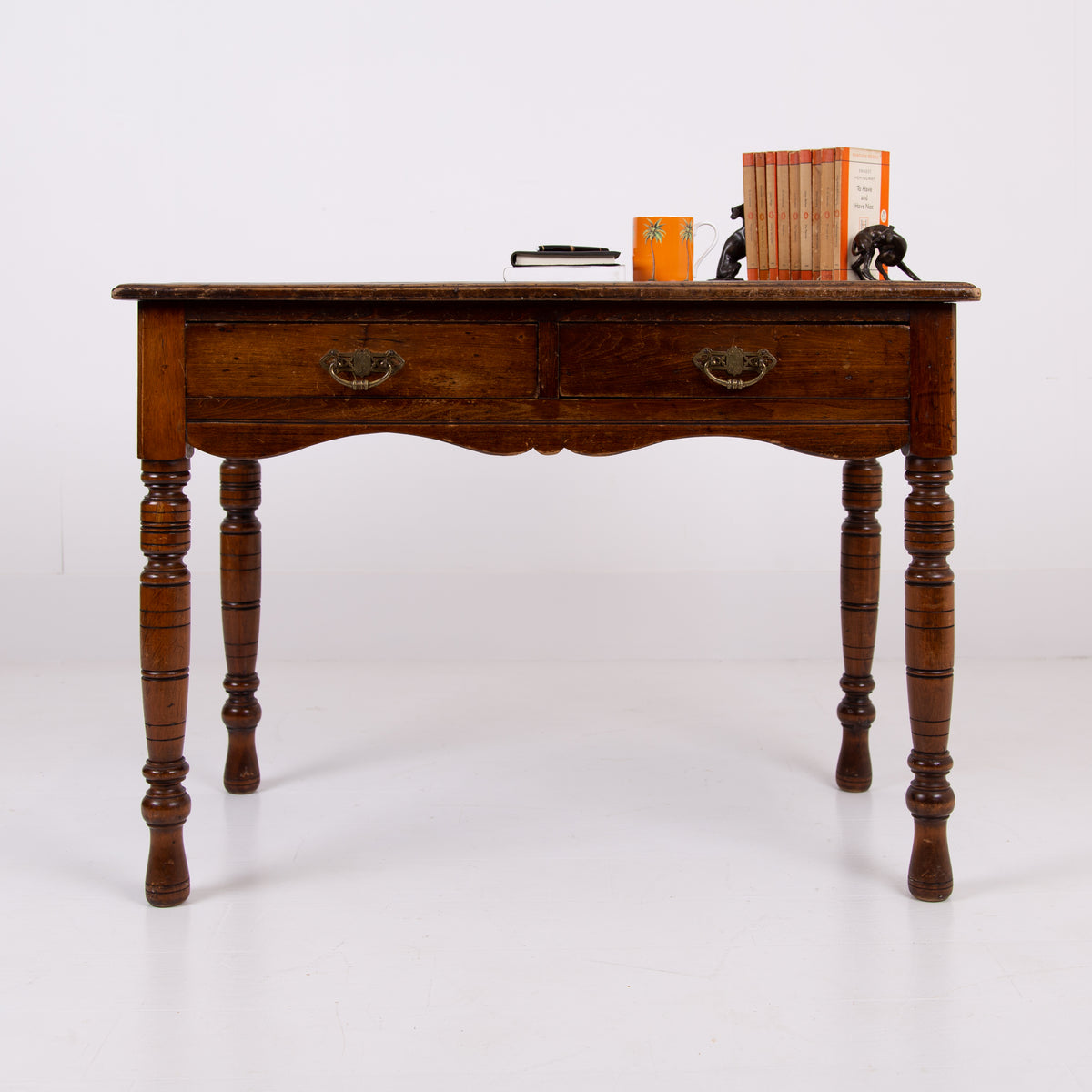 Attractive 2 Drawer Walnut Desk with Leather Top c1900