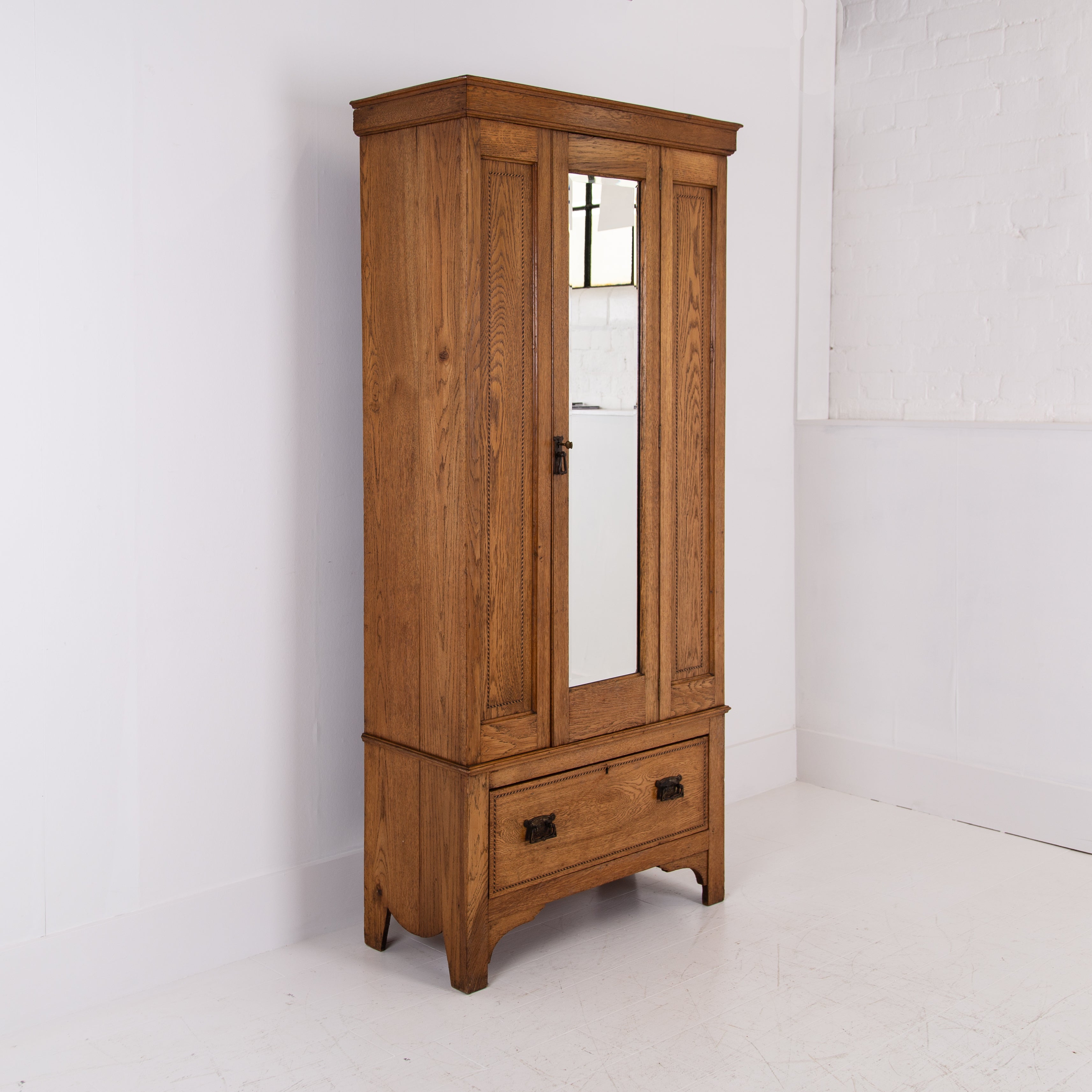 Attractive Single Mirrored Oak Wardrobe 1910