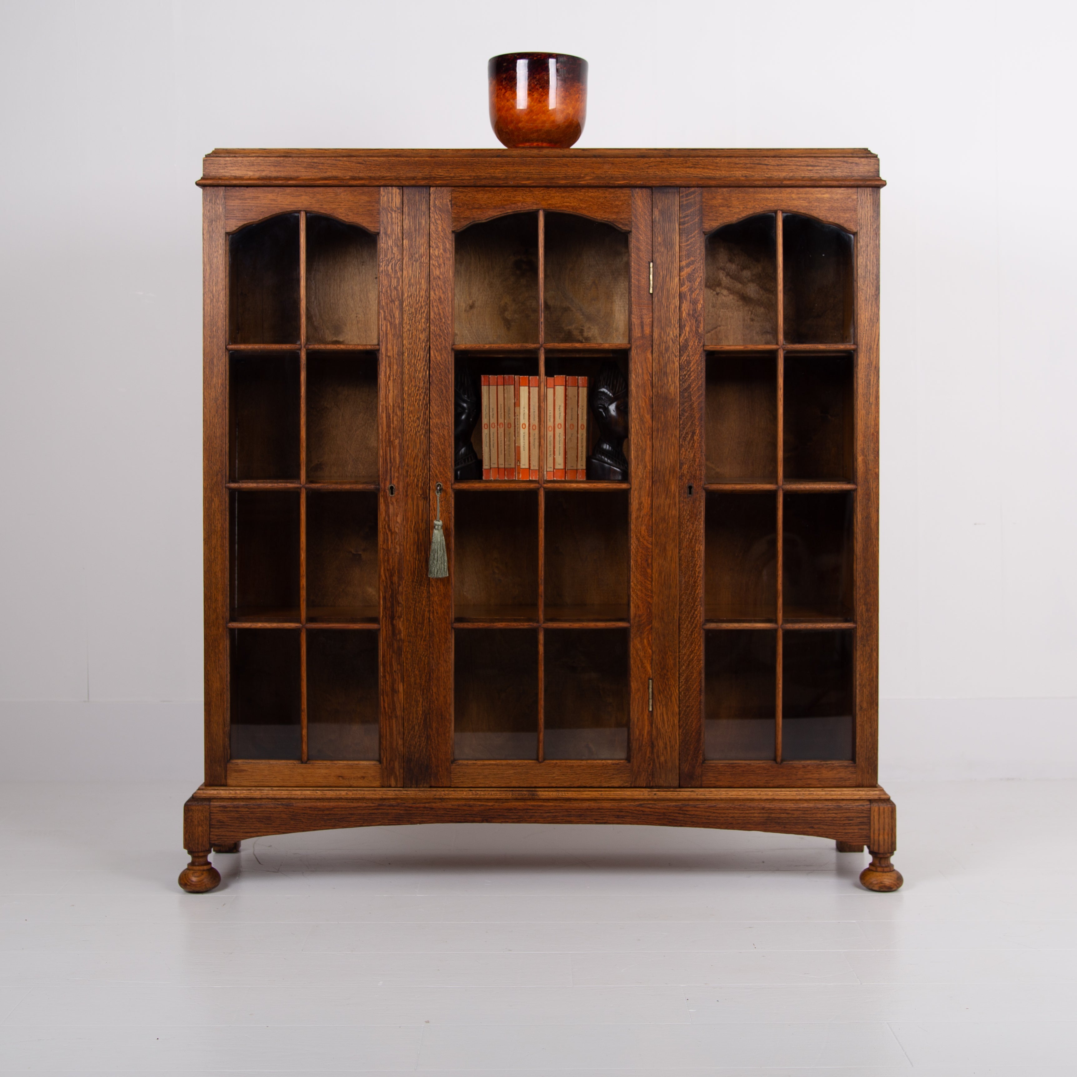 Handsome English Oak Glazed Bookcase Cabinet C1920