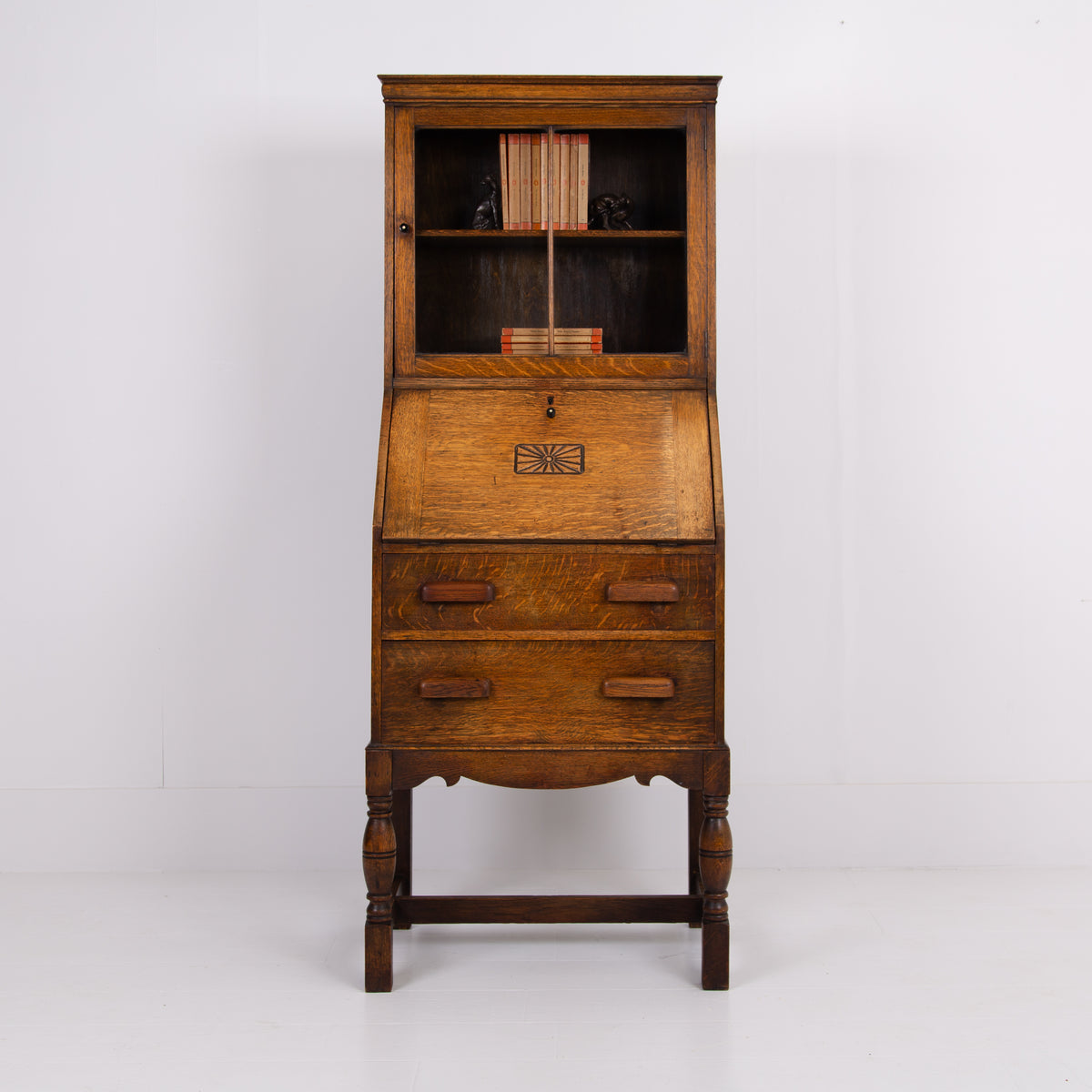 Handsome 2 Drawer Glazed Bookcase Bureau 1920s