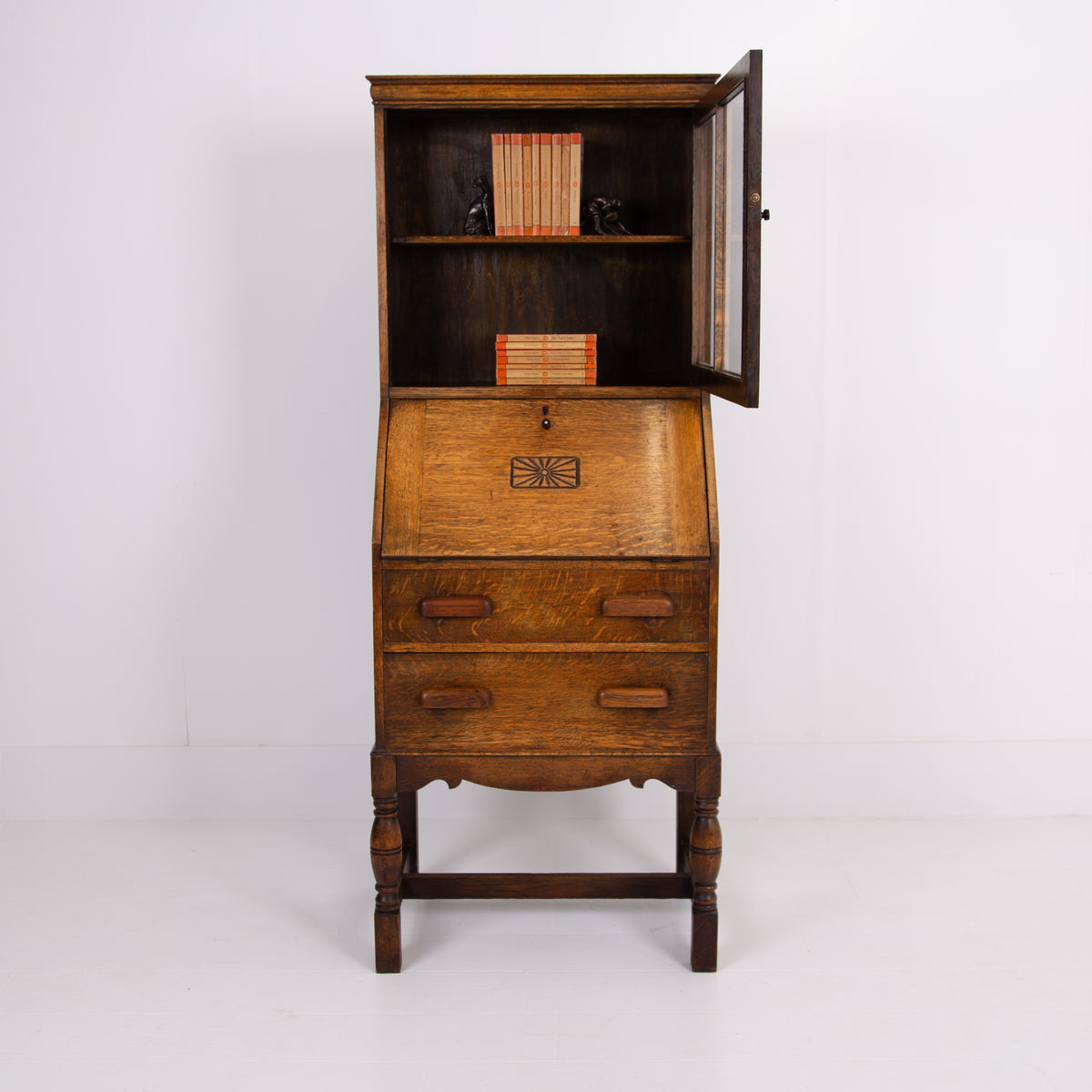 Handsome 2 Drawer Glazed Bookcase Bureau 1920s