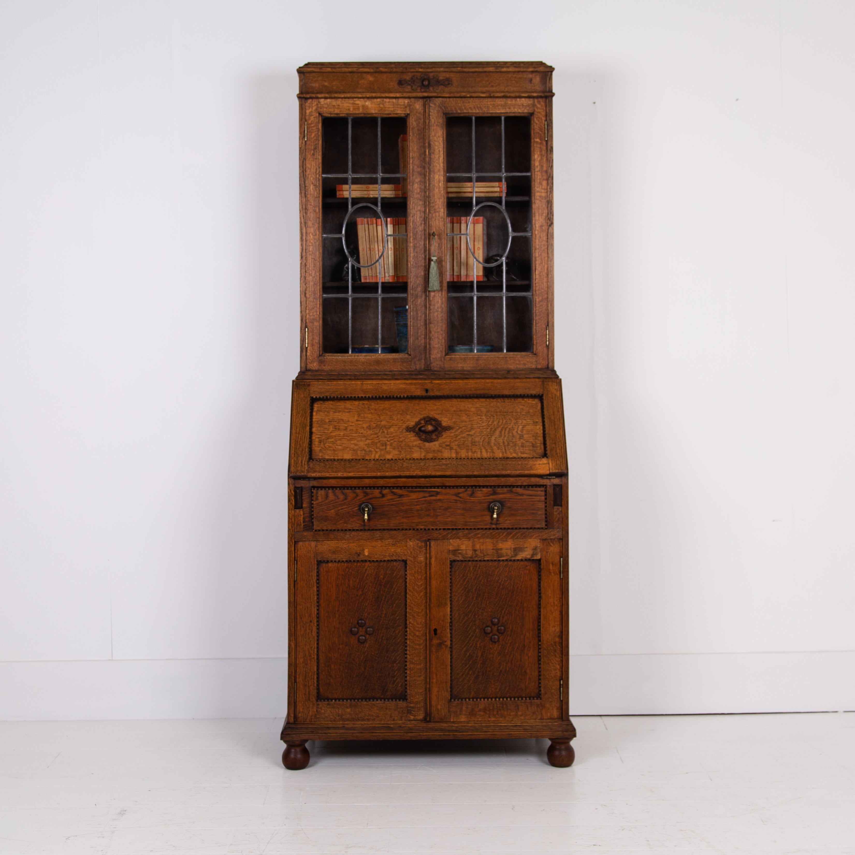 A Smaller Oak Glazed Bookcase Cabinet Bureau C1920s