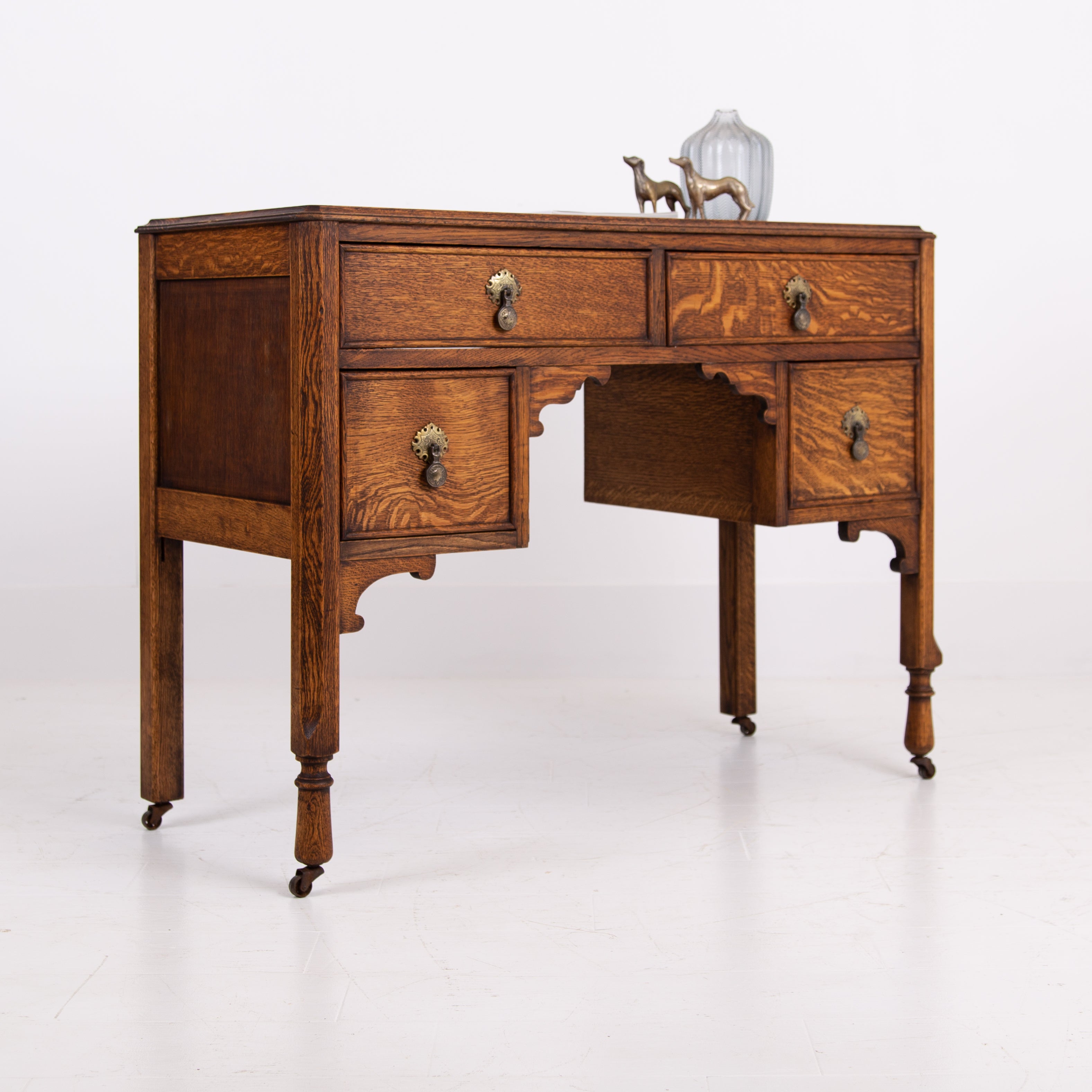 Antique Golden English Oak Desk Console 1915
