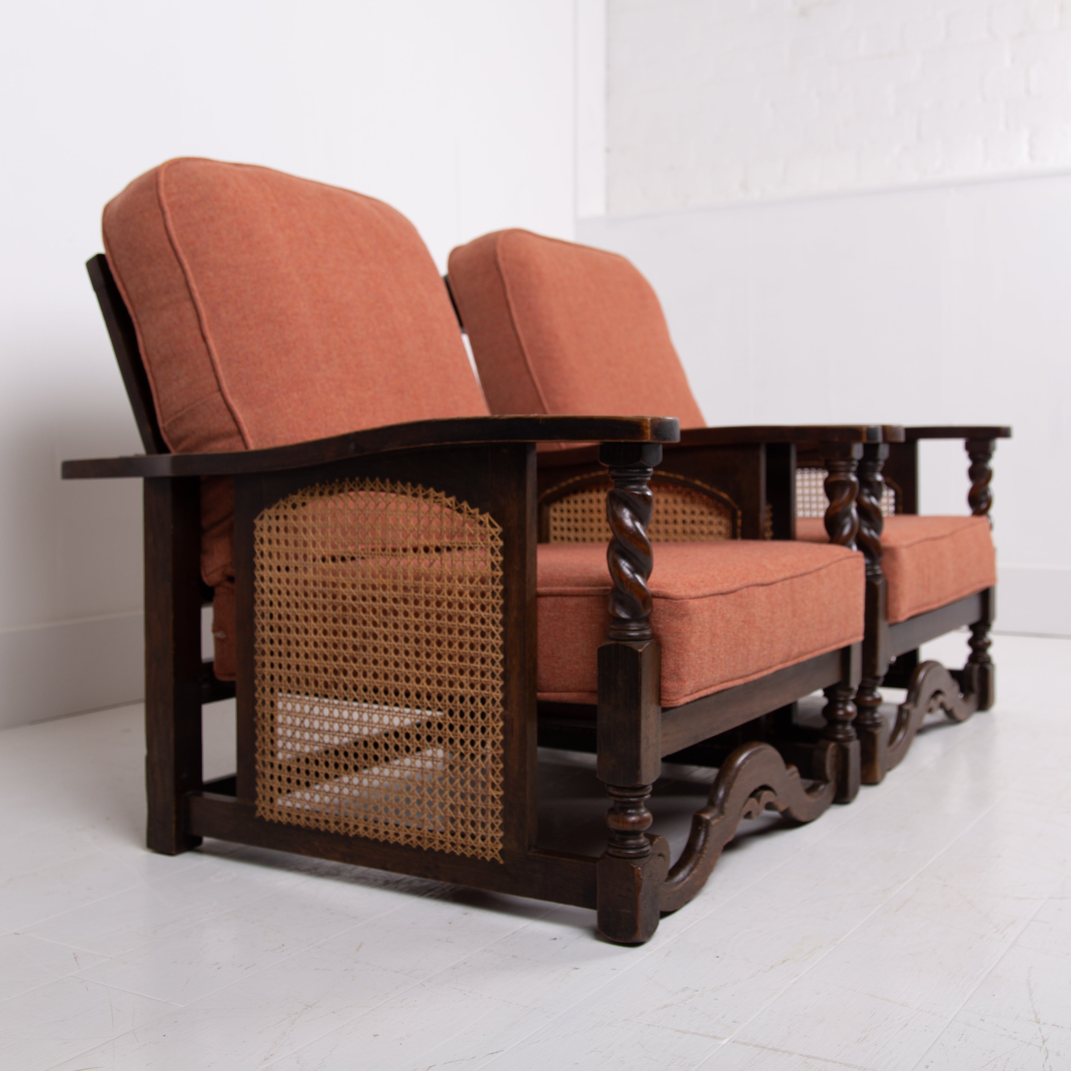 Handsome Pair of Oak Framed Armchairs New Cushions C1920