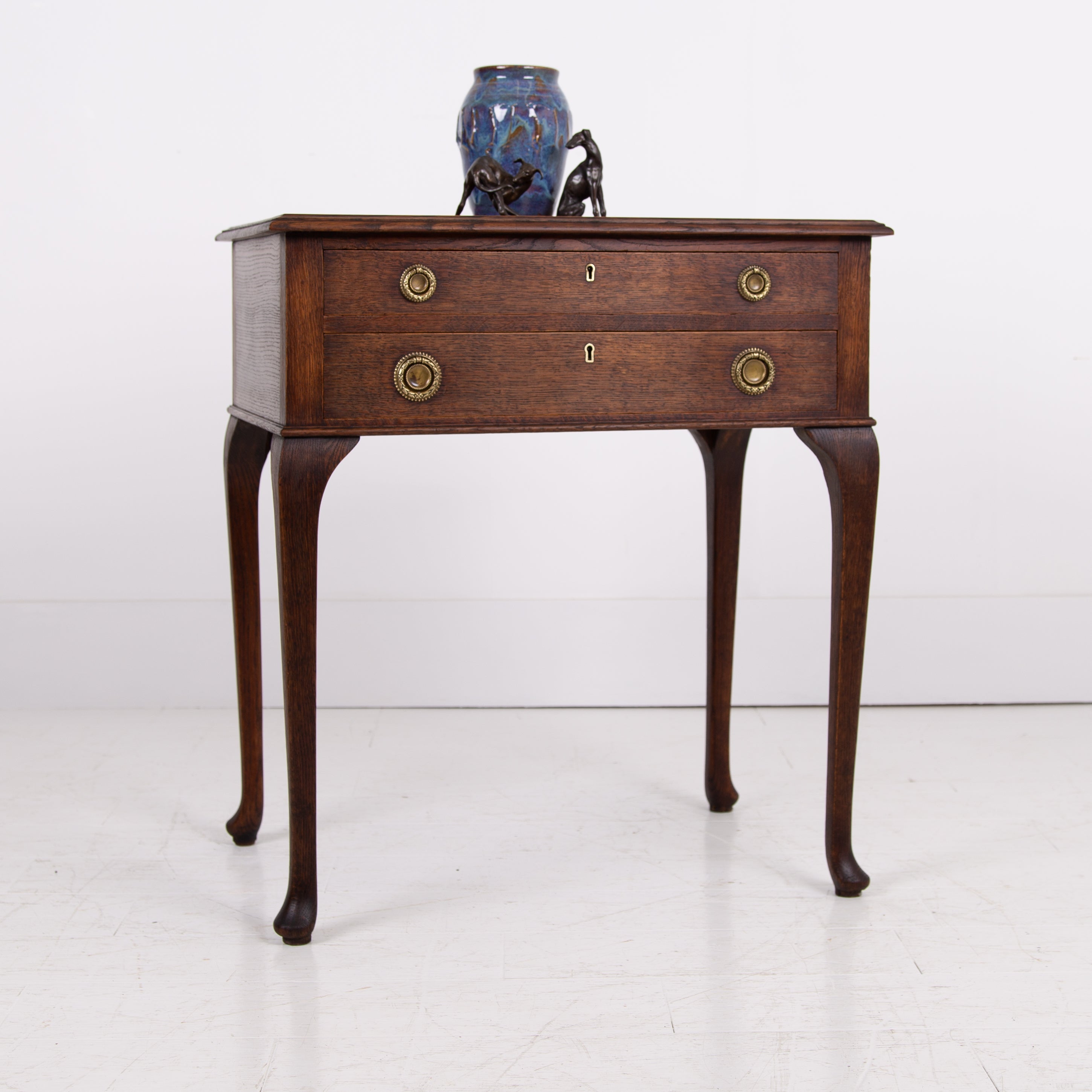A Lovely Oak Two Drawer Side Table C1920