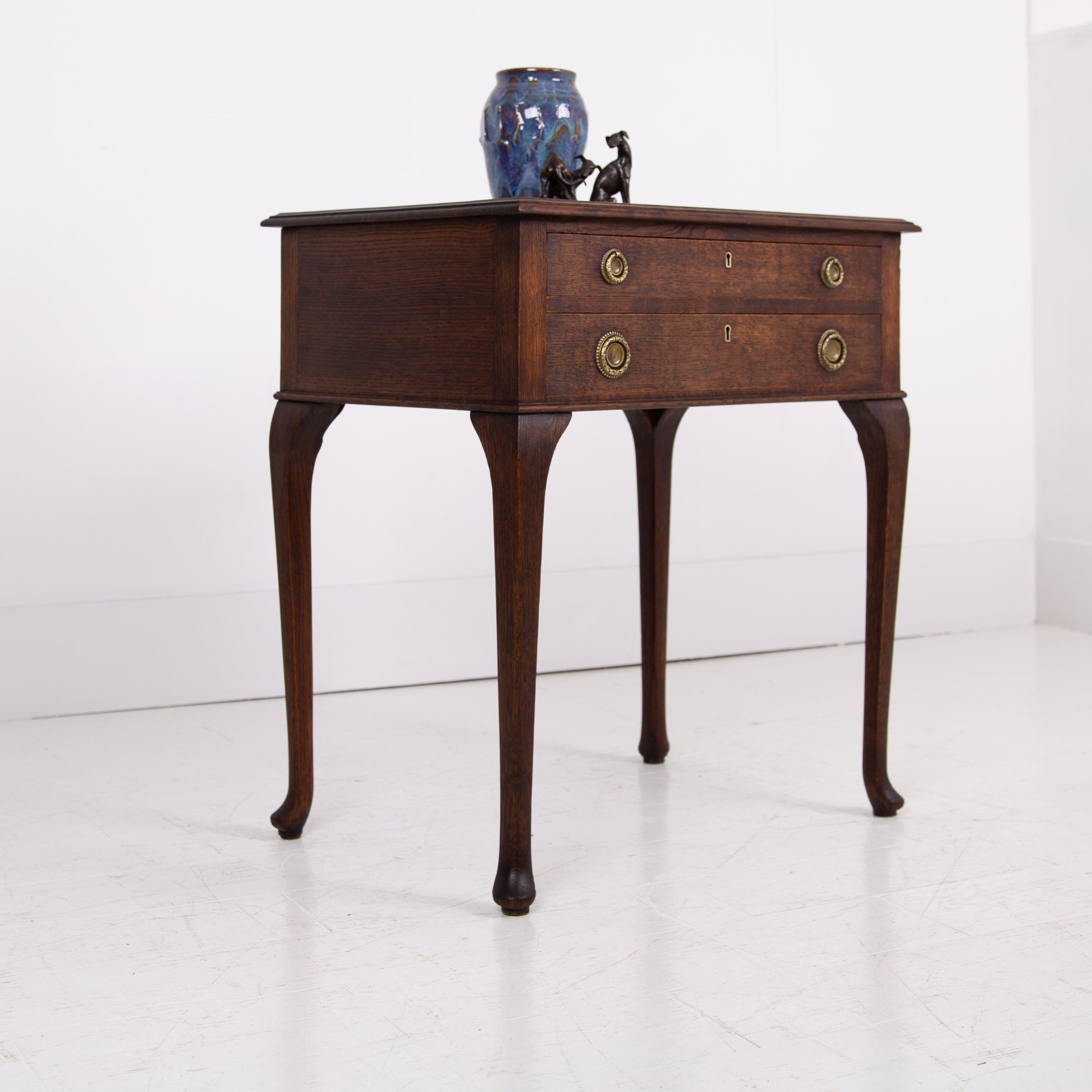 A Lovely Oak Two Drawer Side Table C1920