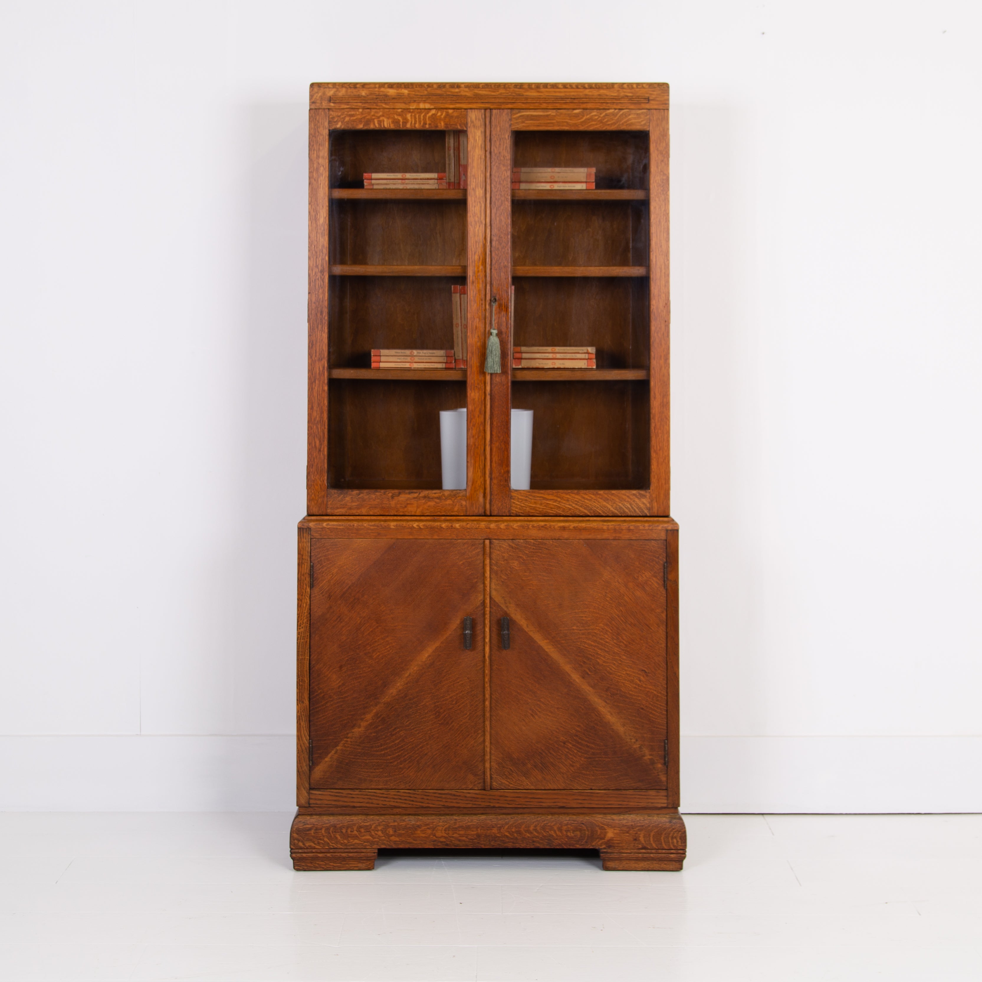 Handsome Oak Art Deco Glazed Bookcase Cabinet C1930