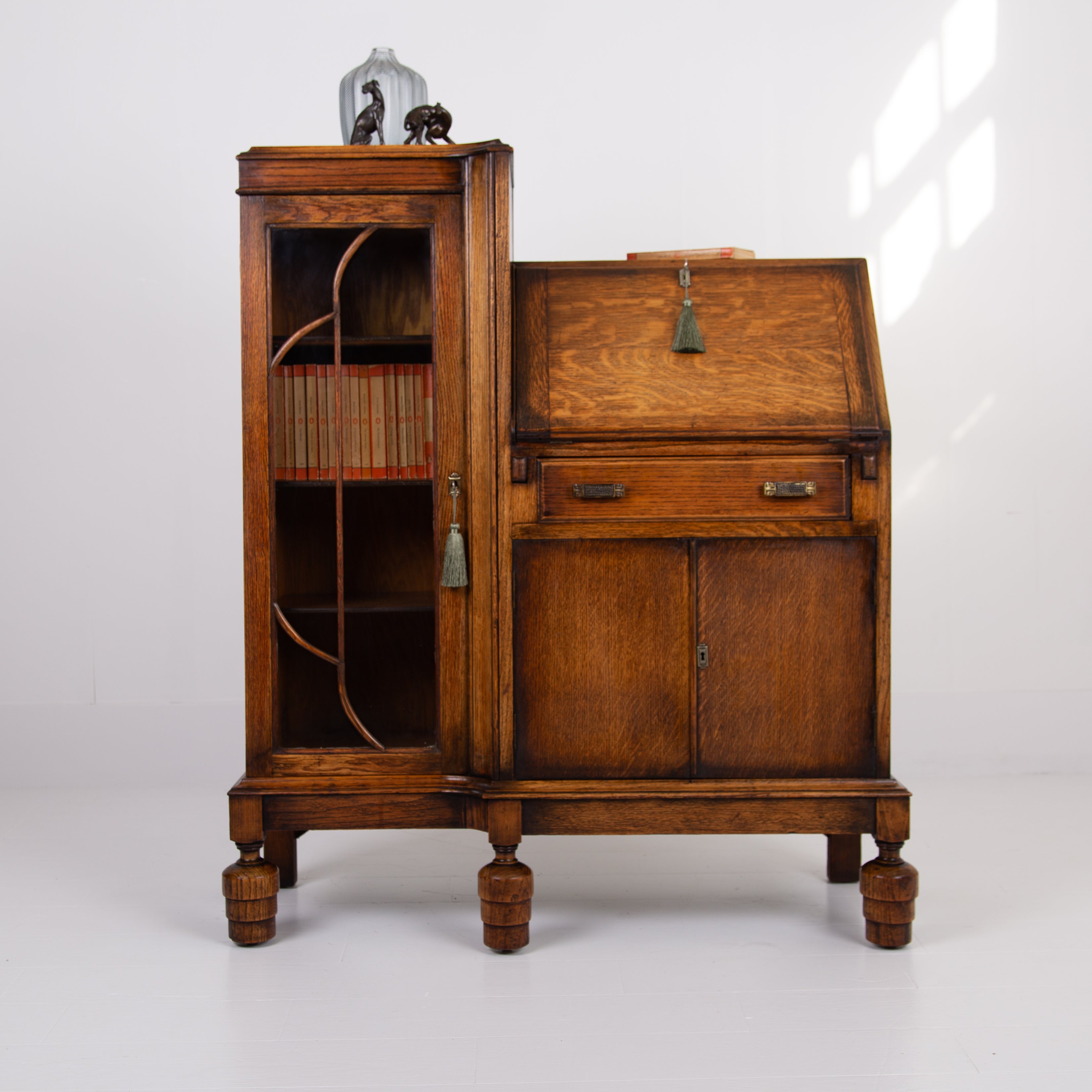 A Most Handsome Art Deco Oak Bureau Bookcase C1930