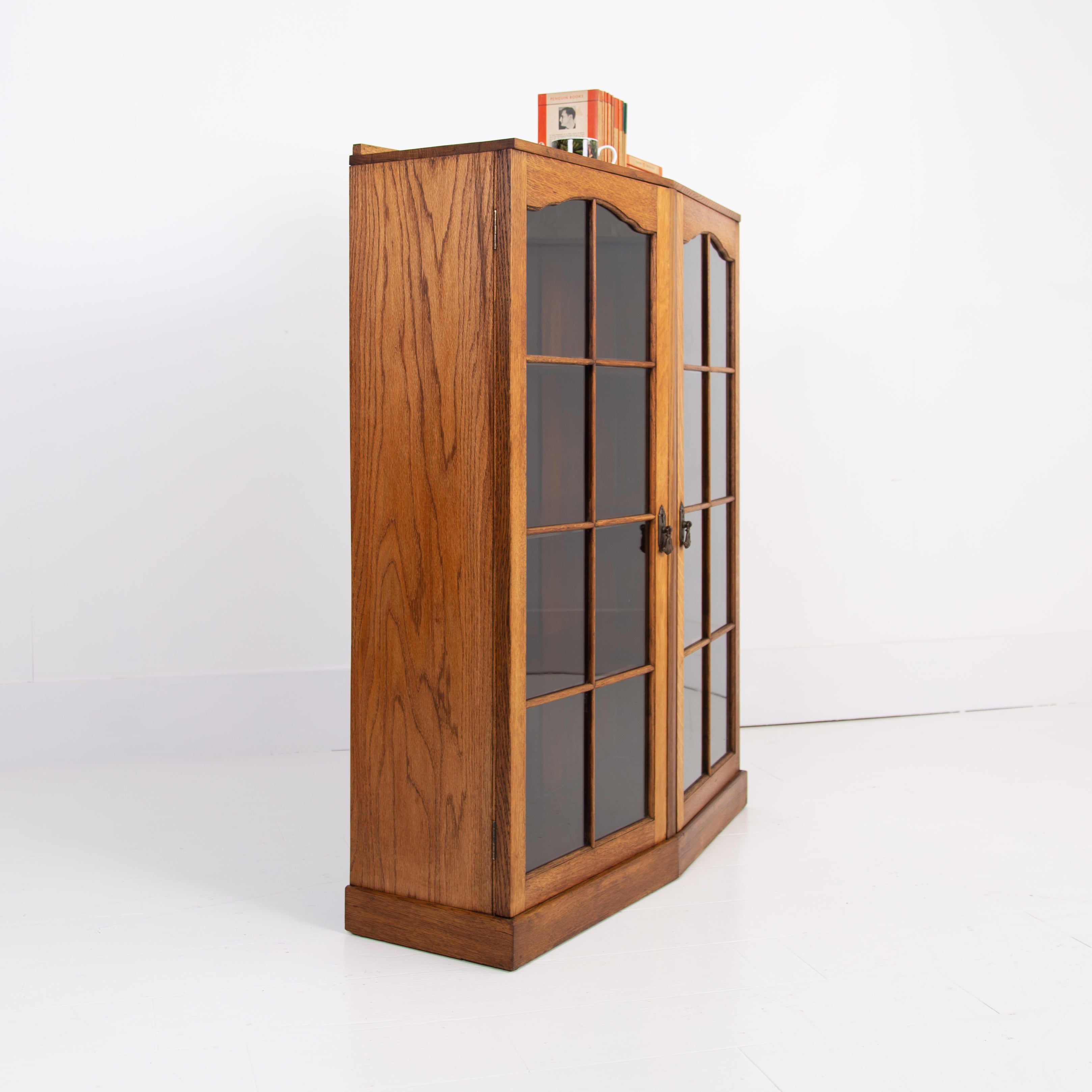 1930s English Oak Glazed Bookcase