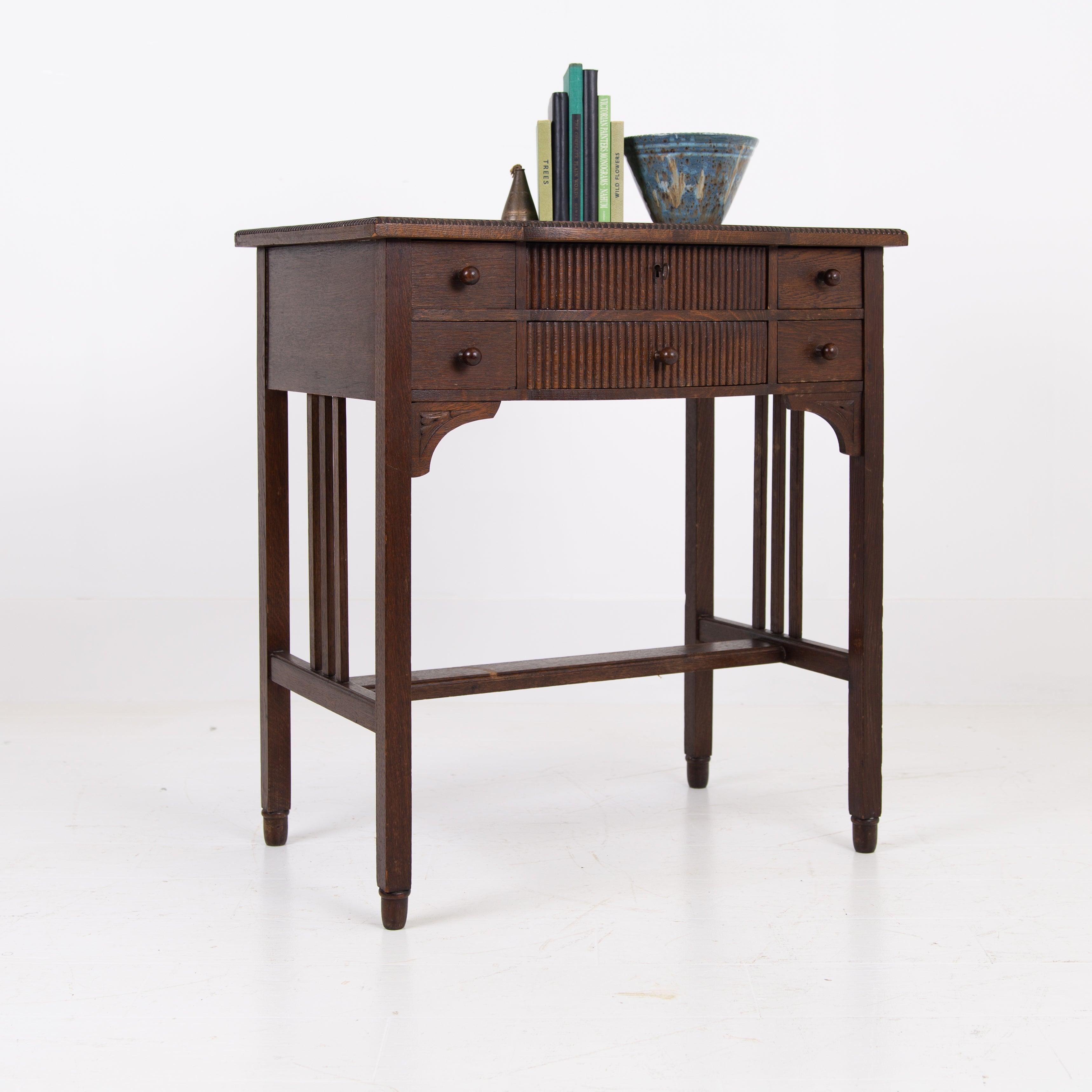Oak Modernist Art Deco 6 Drawer Oak Table C1930