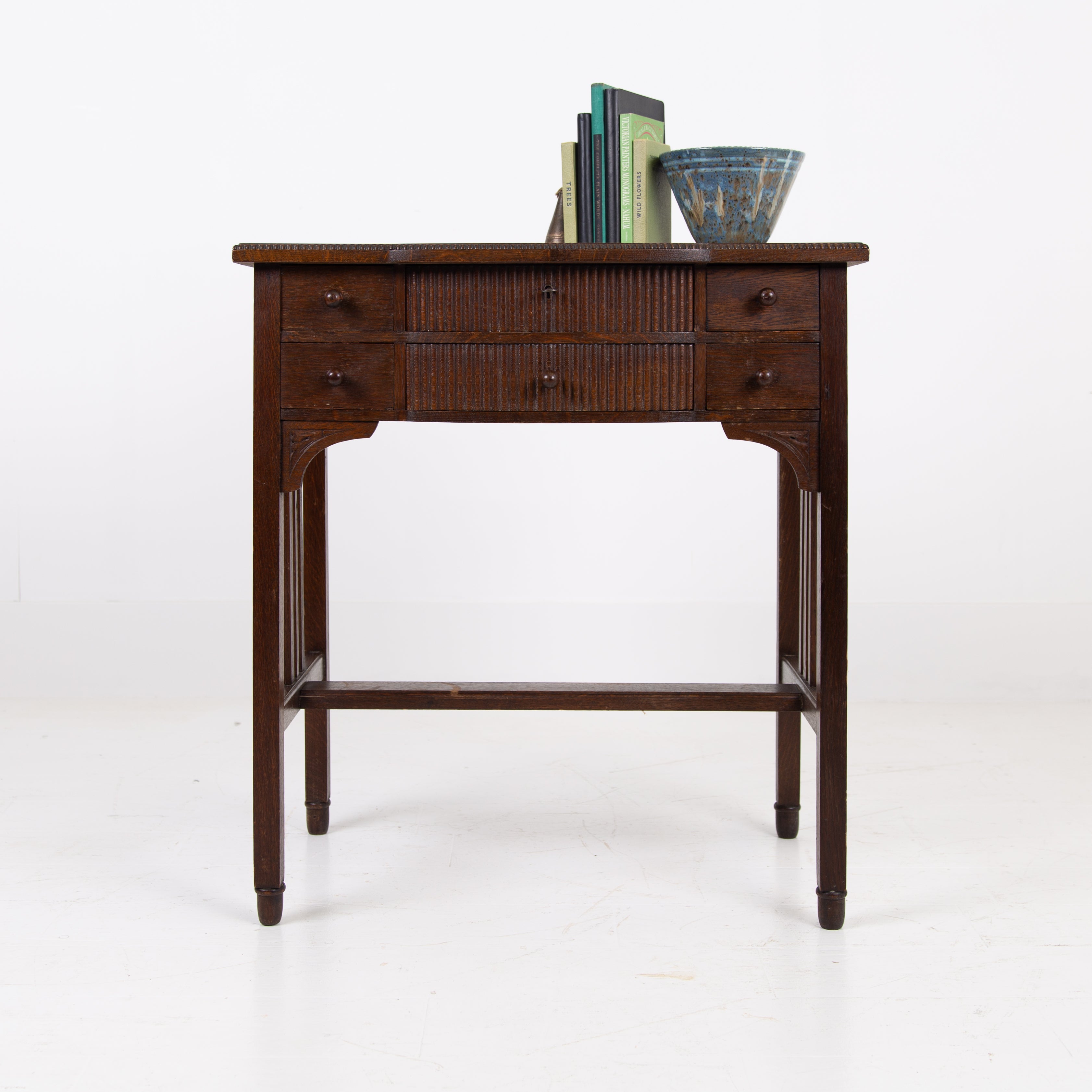 Oak Modernist Art Deco 6 Drawer Oak Table C1930