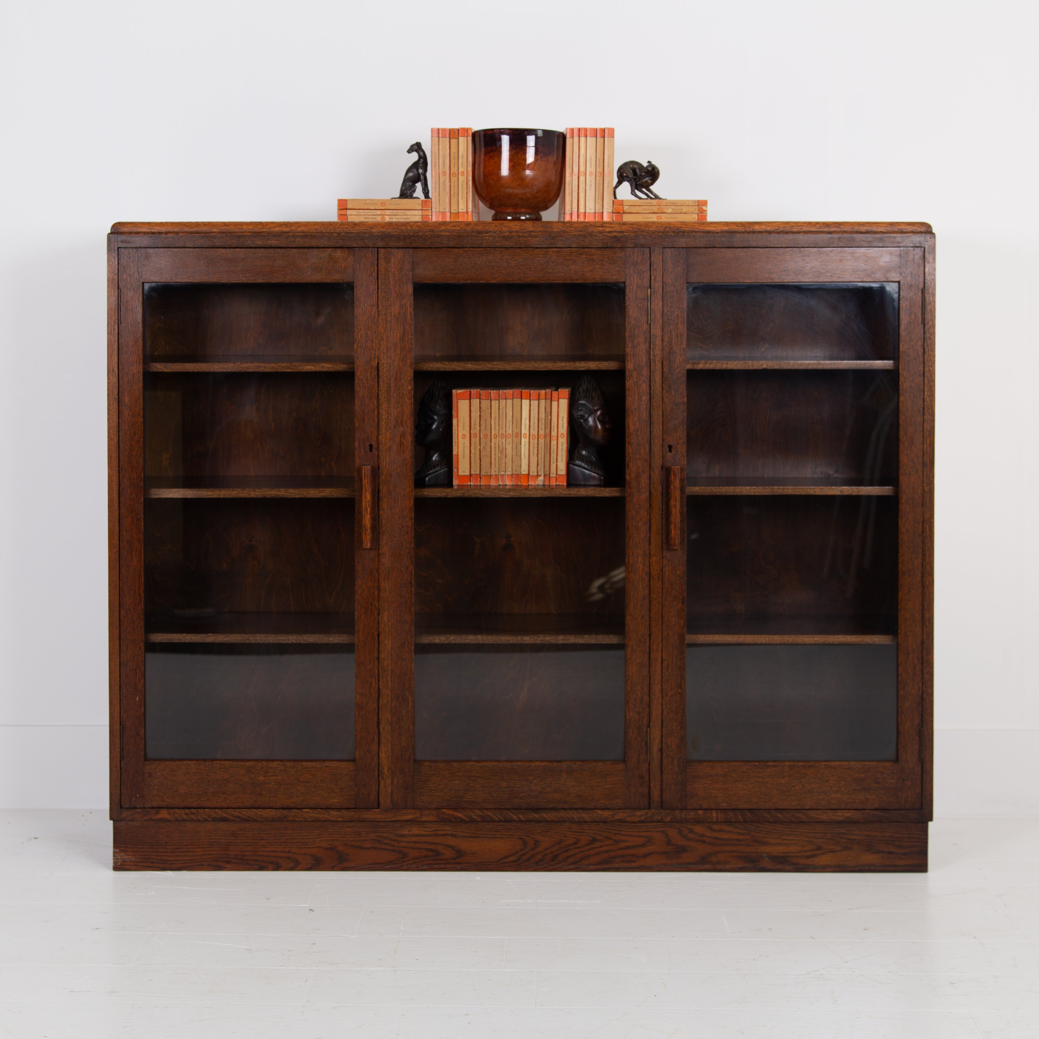 Large Oak Glazed School College Cabinet Bookcase C1930