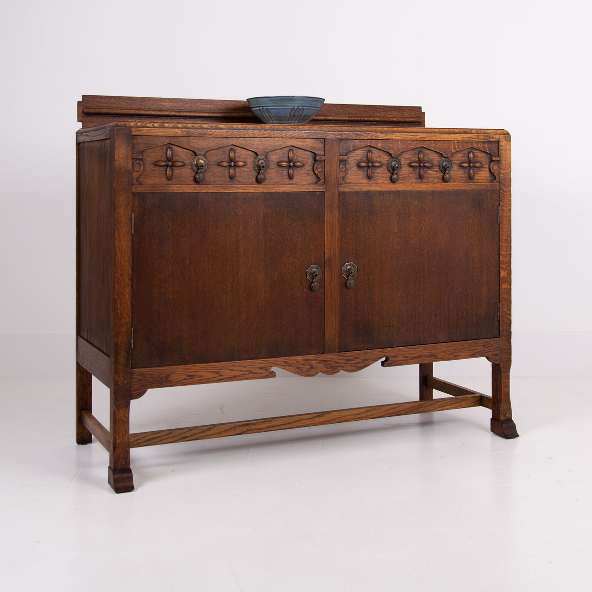Attractive Oak 2 Drawer Sideboard Cabinet 1930s