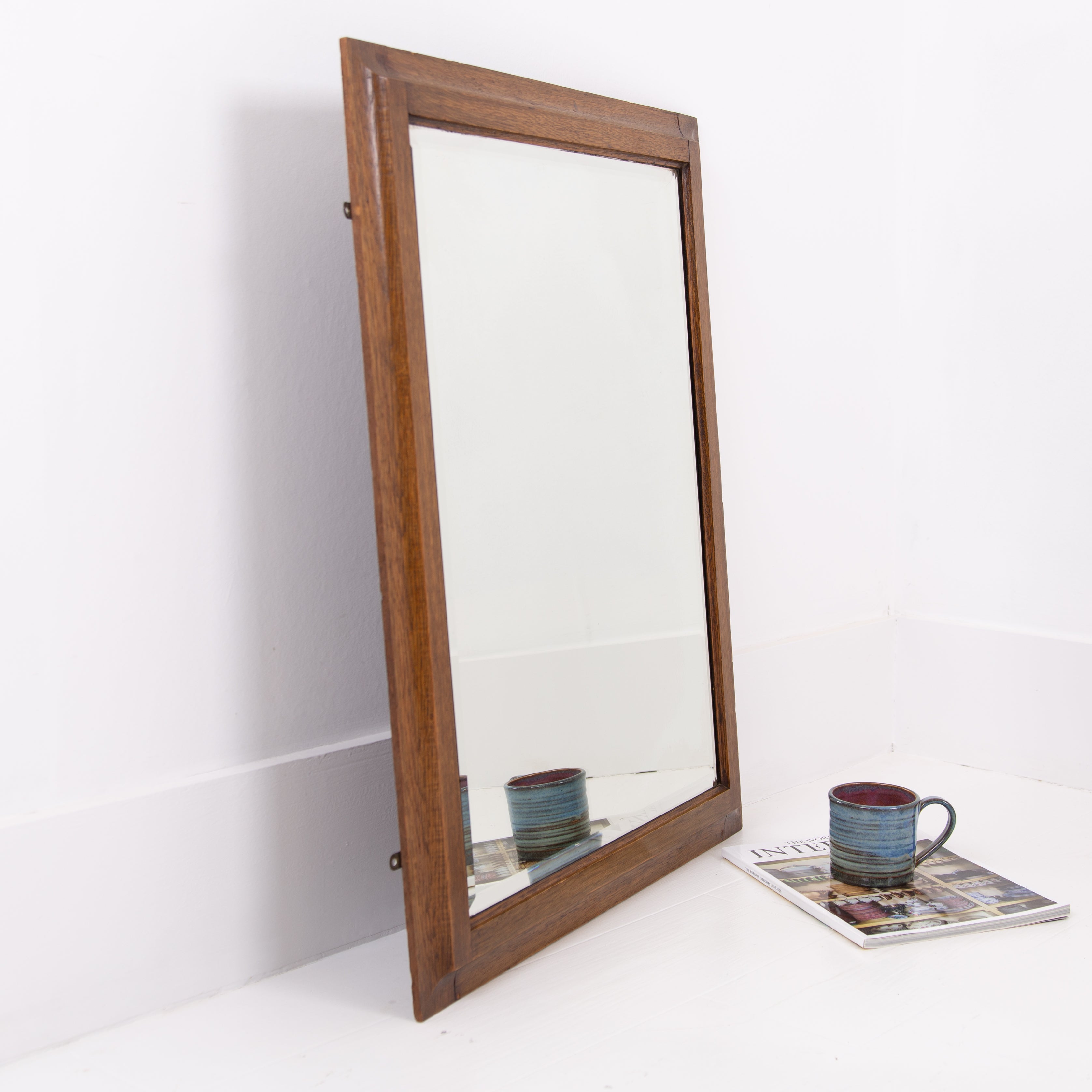 English Oak Wall Mirror Cotswold School Manner 1920s