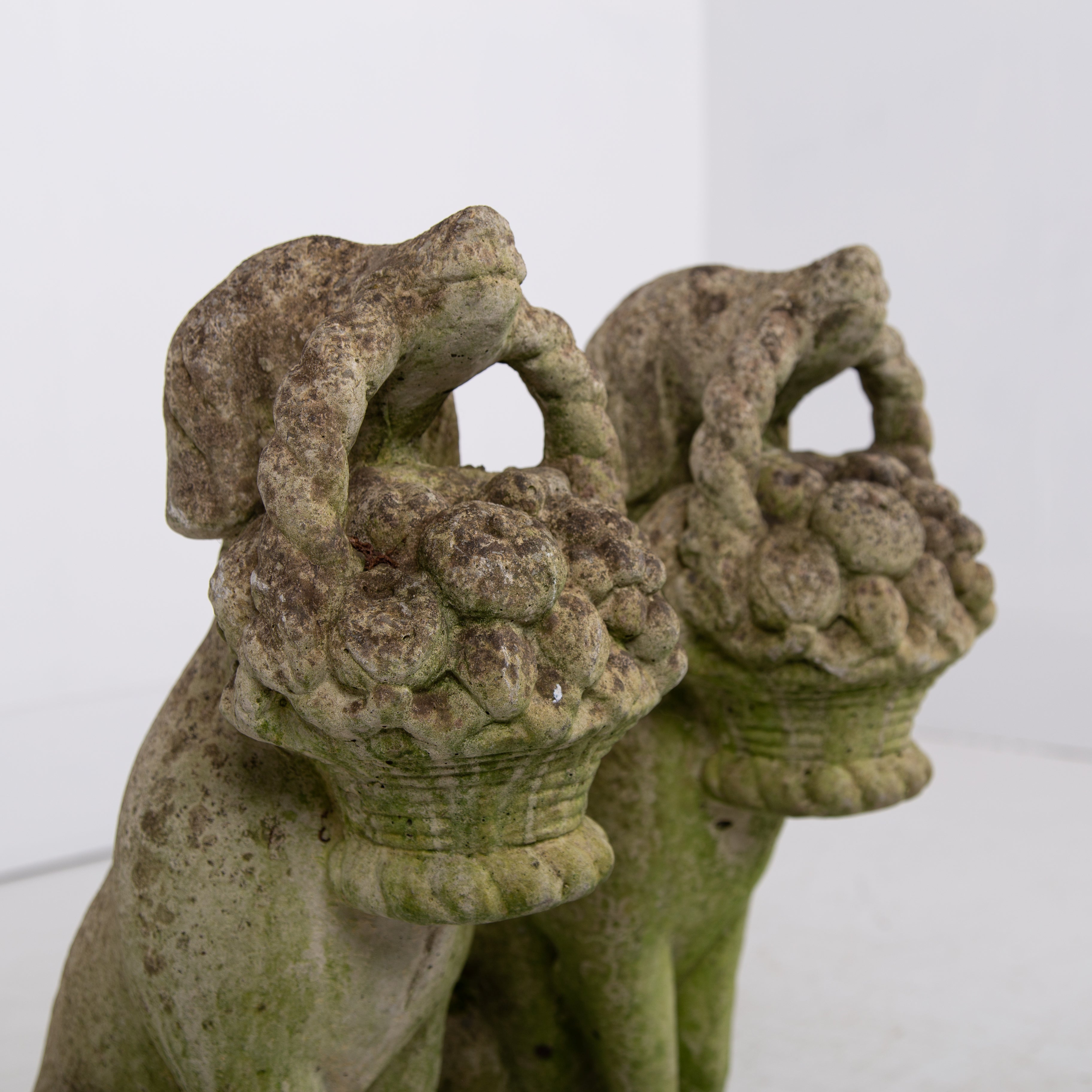 Charming Pair of Weathered Garden Stone Dogs