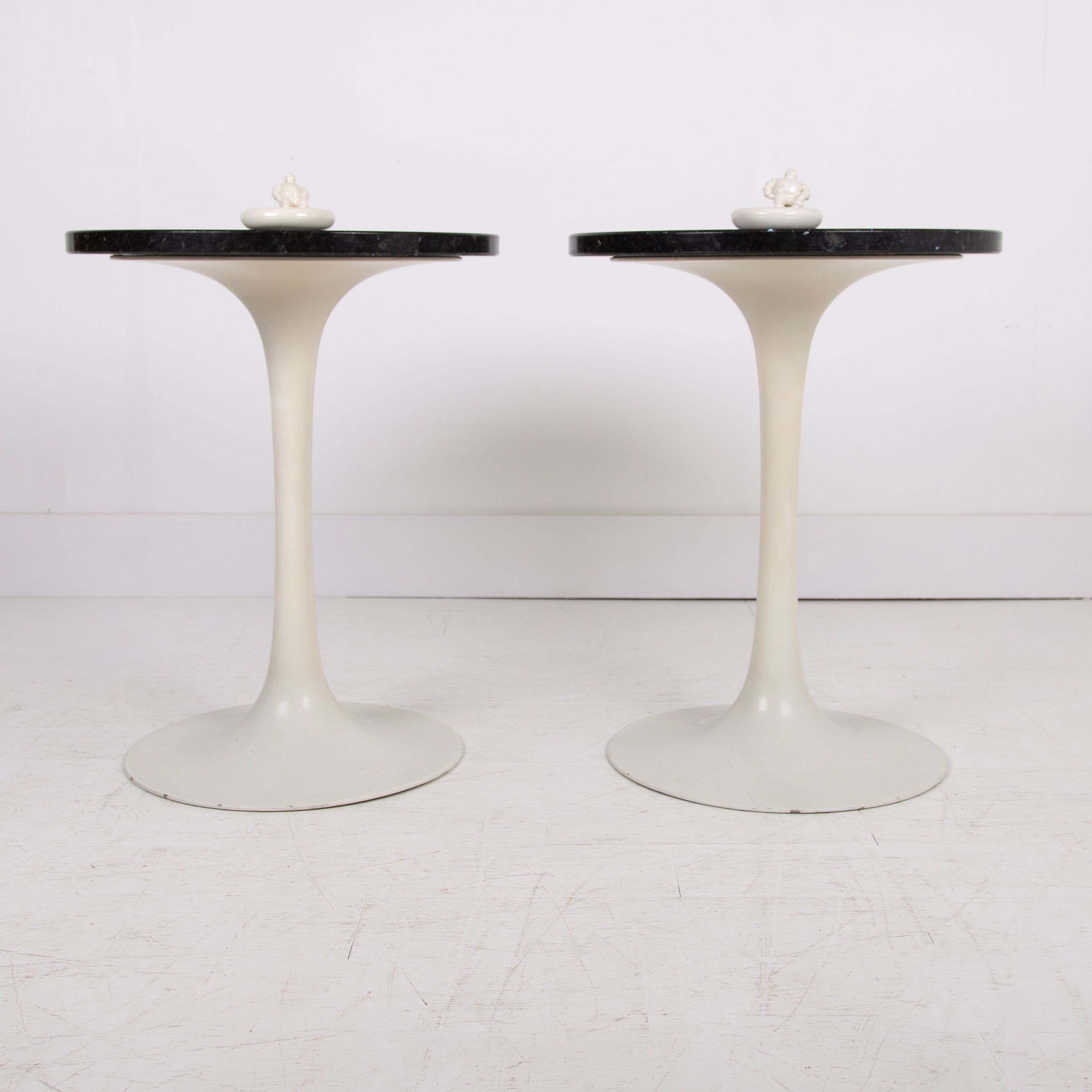 Pair of Mid Century Tulip Shaped Granite Topped Side Tables