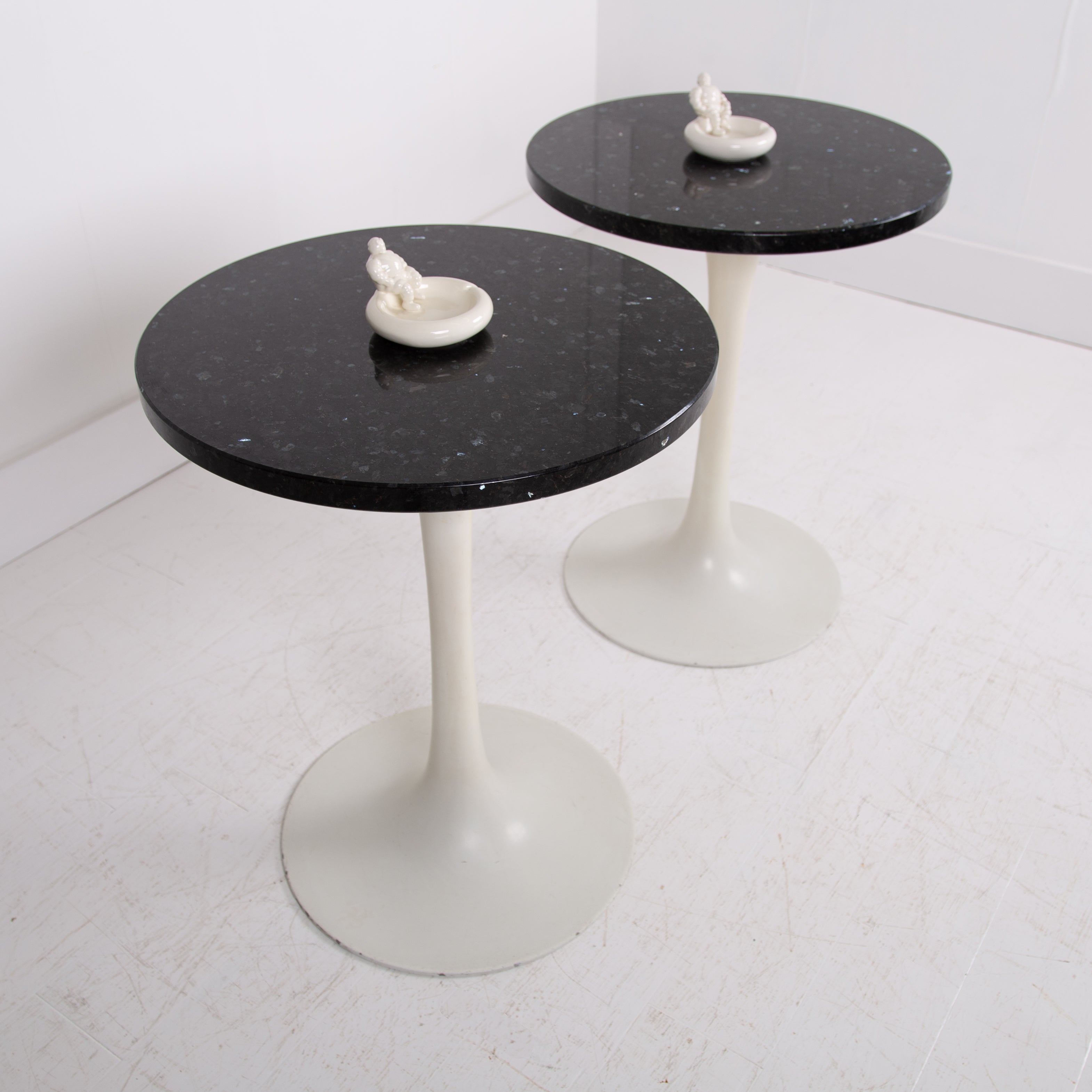 Pair of Mid Century Tulip Shaped Granite Topped Side Tables