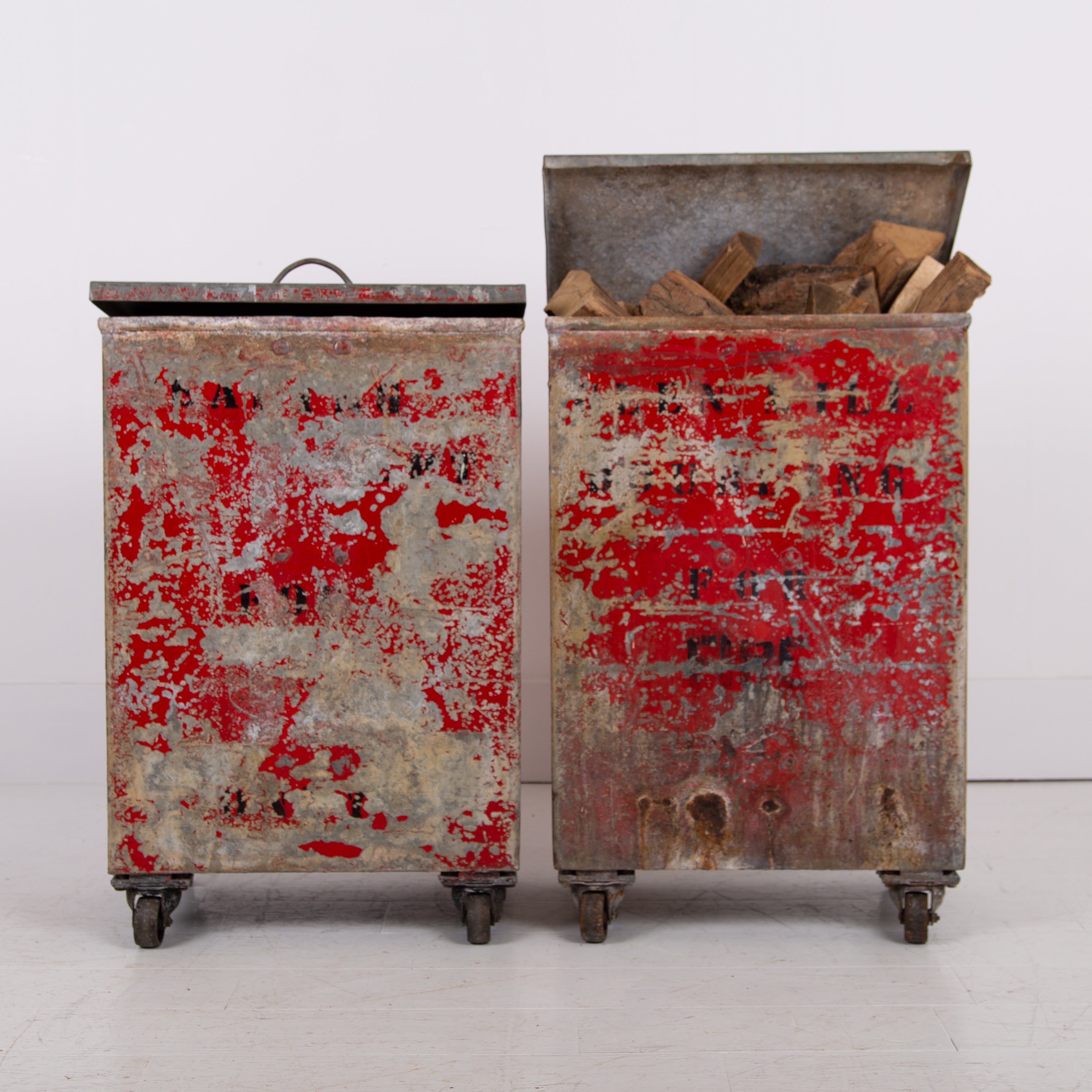 Vintage Fire Bin on Wheels From Richard Arkwright Masson Mills x2