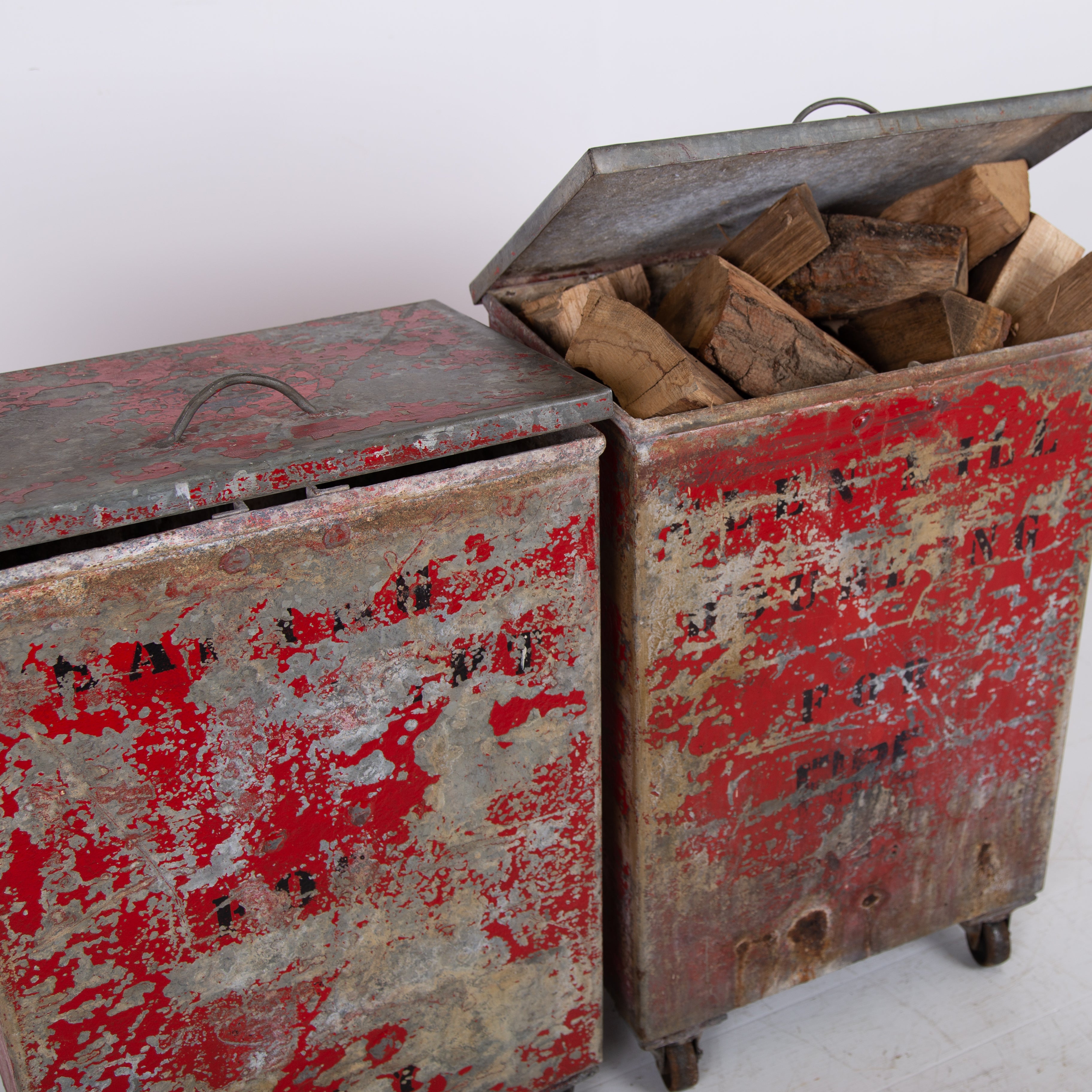 Vintage Fire Bin on Wheels From Richard Arkwright Masson Mills x2