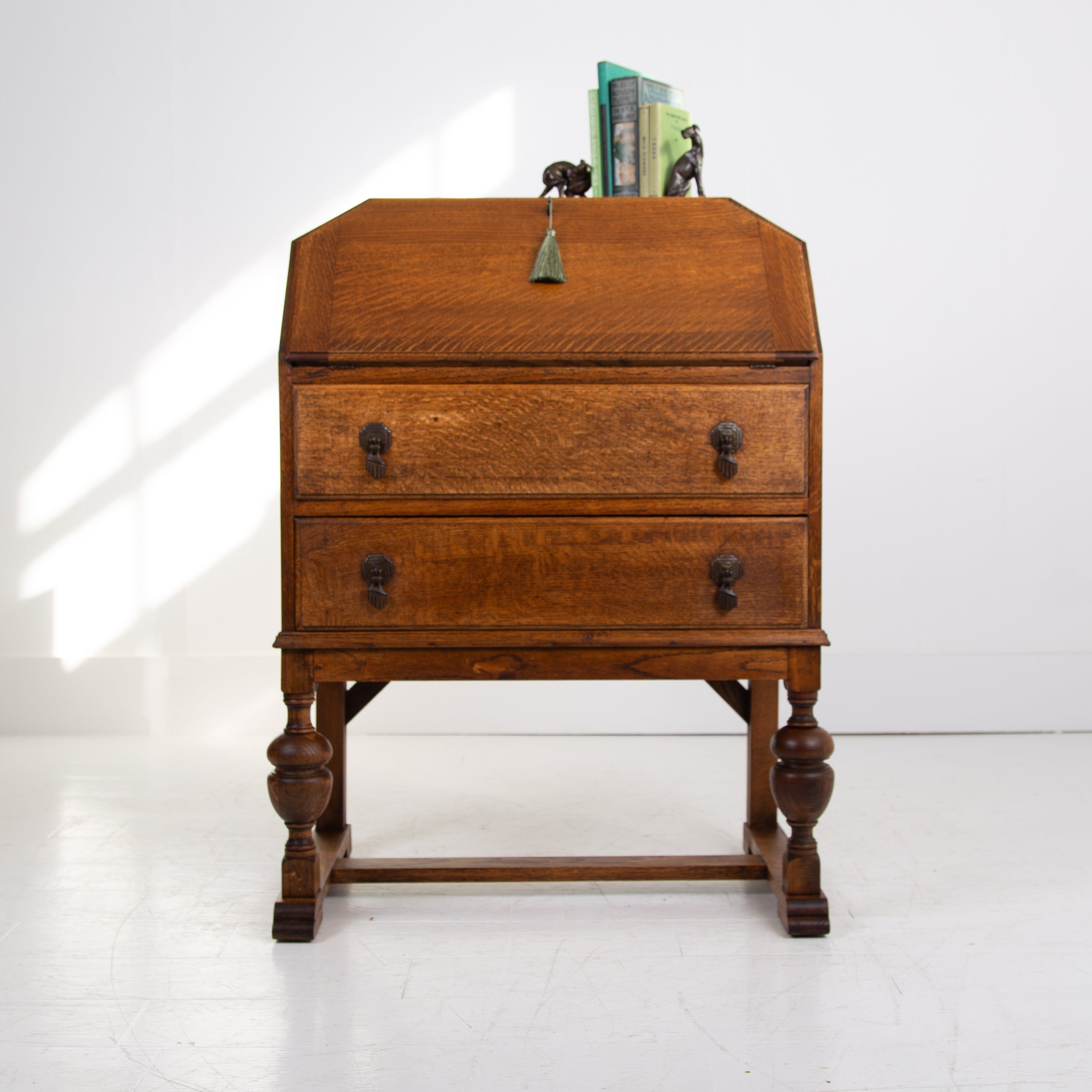 Handsome English Oak 2 Drawer Bureau Desk C1920