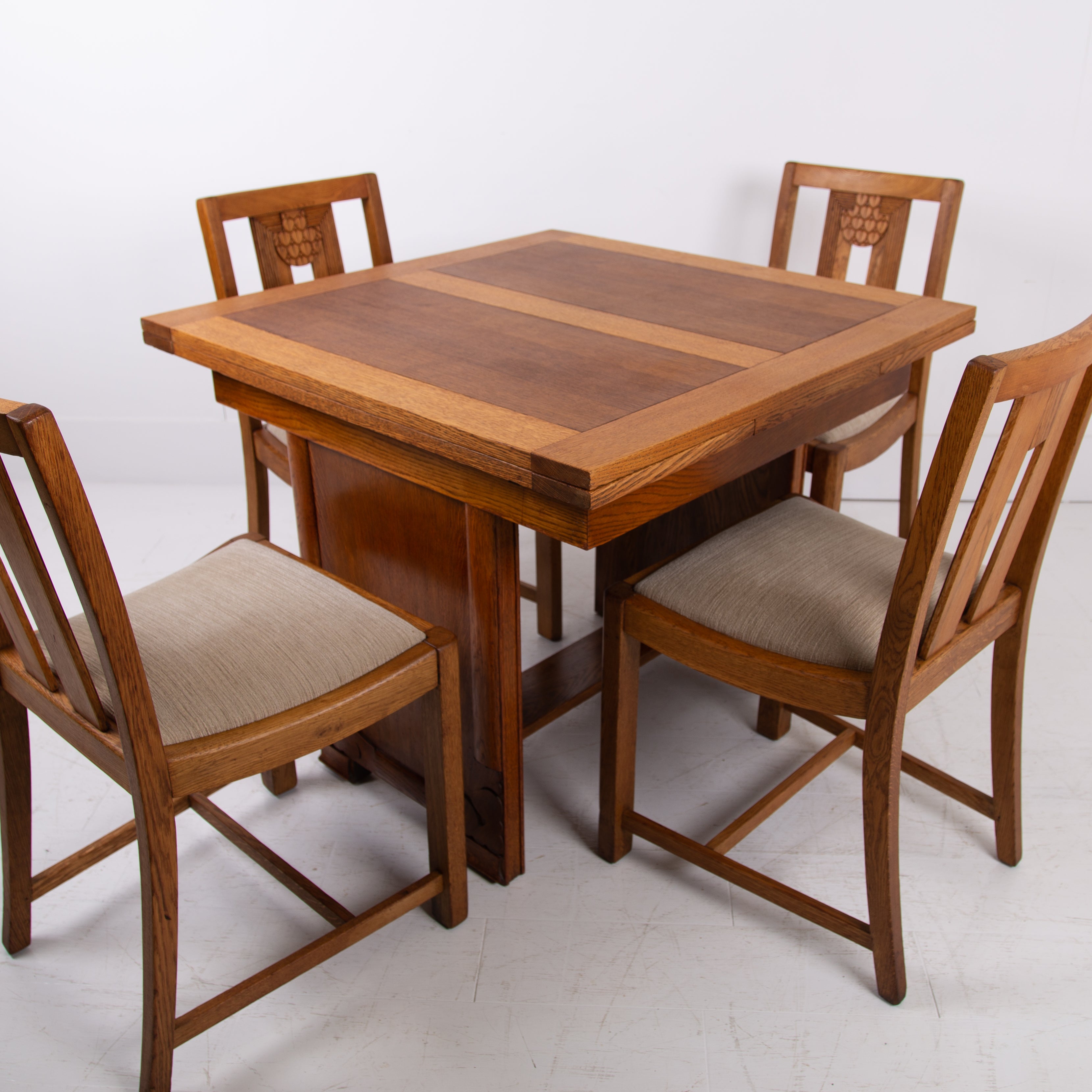 Art Deco Oak Dining Table and Four Chairs Gomme C1930