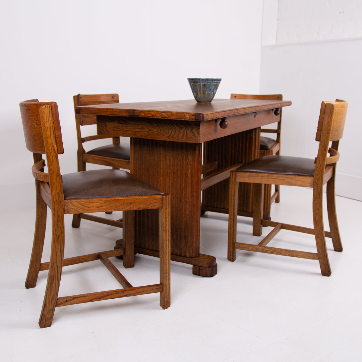 Super Art Deco Oak Table and 4 Dining Chairs
