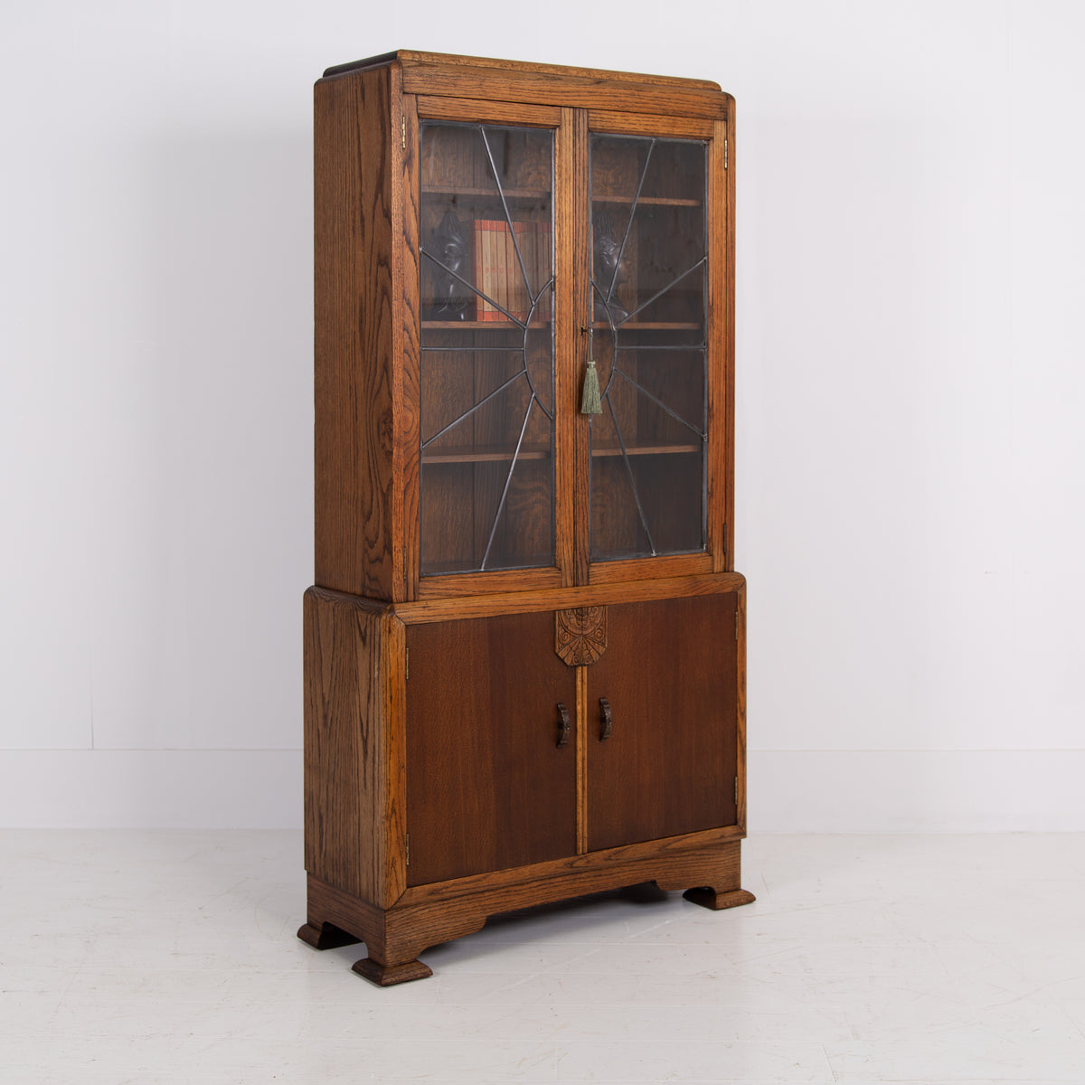 Art Deco Oak Glazed Cabinet Bookcase 1930s