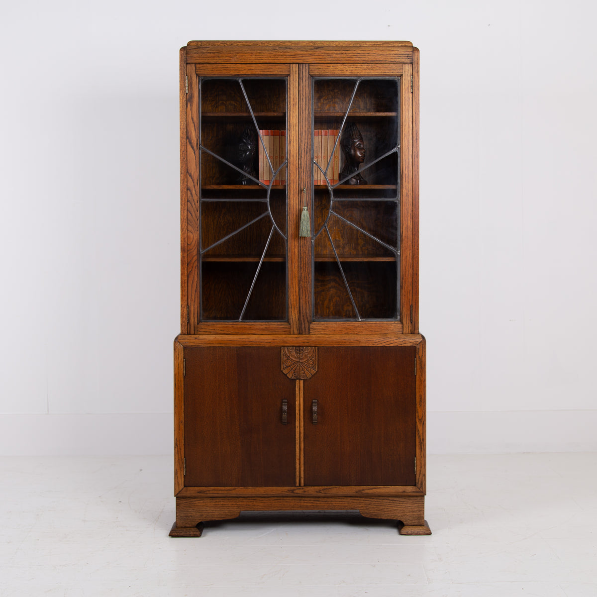Art Deco Oak Glazed Cabinet Bookcase 1930s