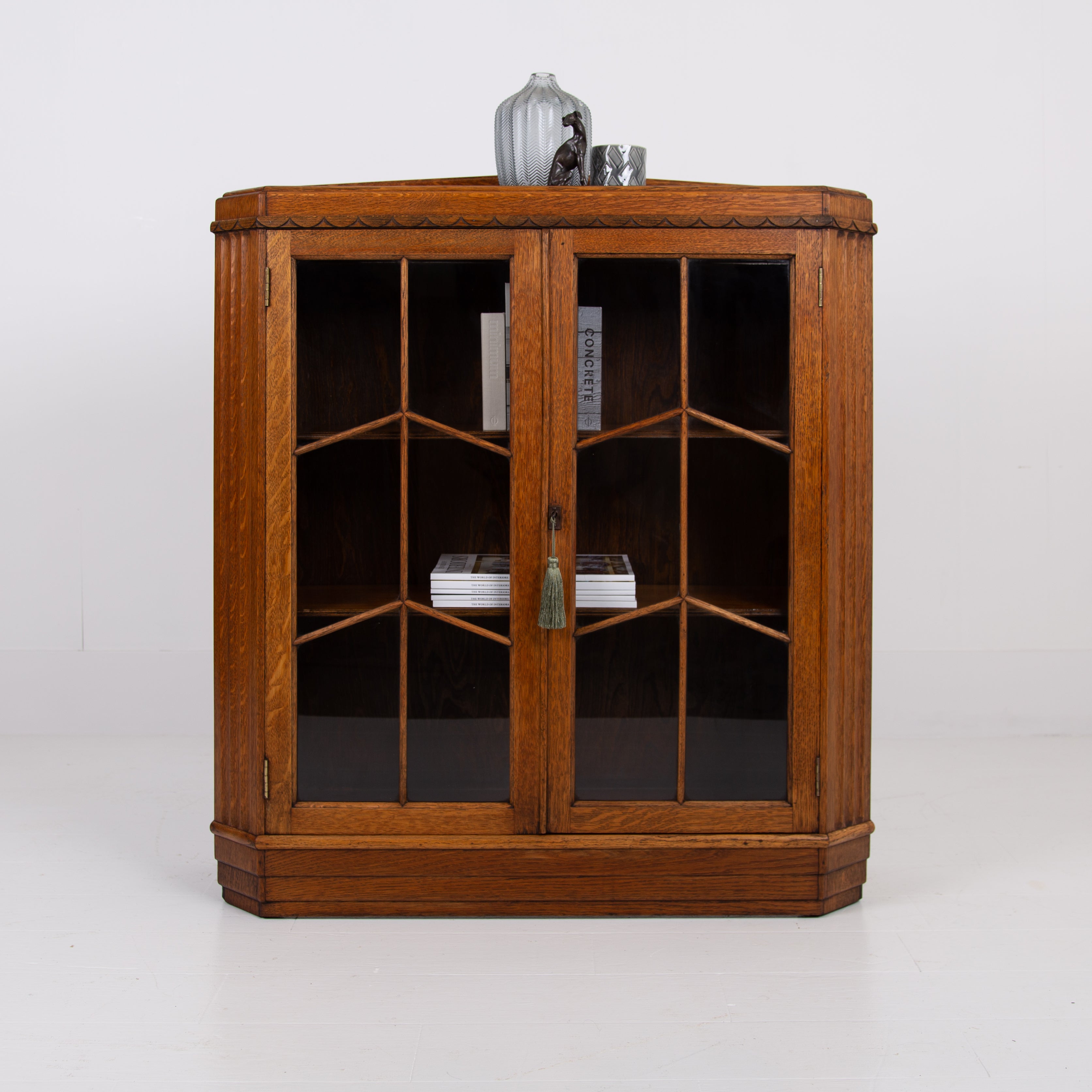 Art Deco Golden Oak Glazed Bookcase Cabinet C1930