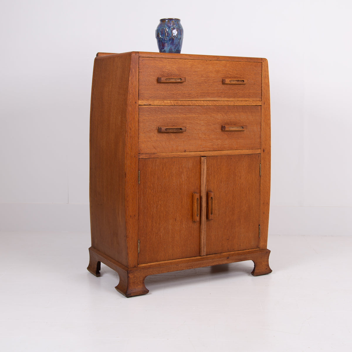 Good Looking Oak 2 Drawer Tallboy Cabinet 1930s