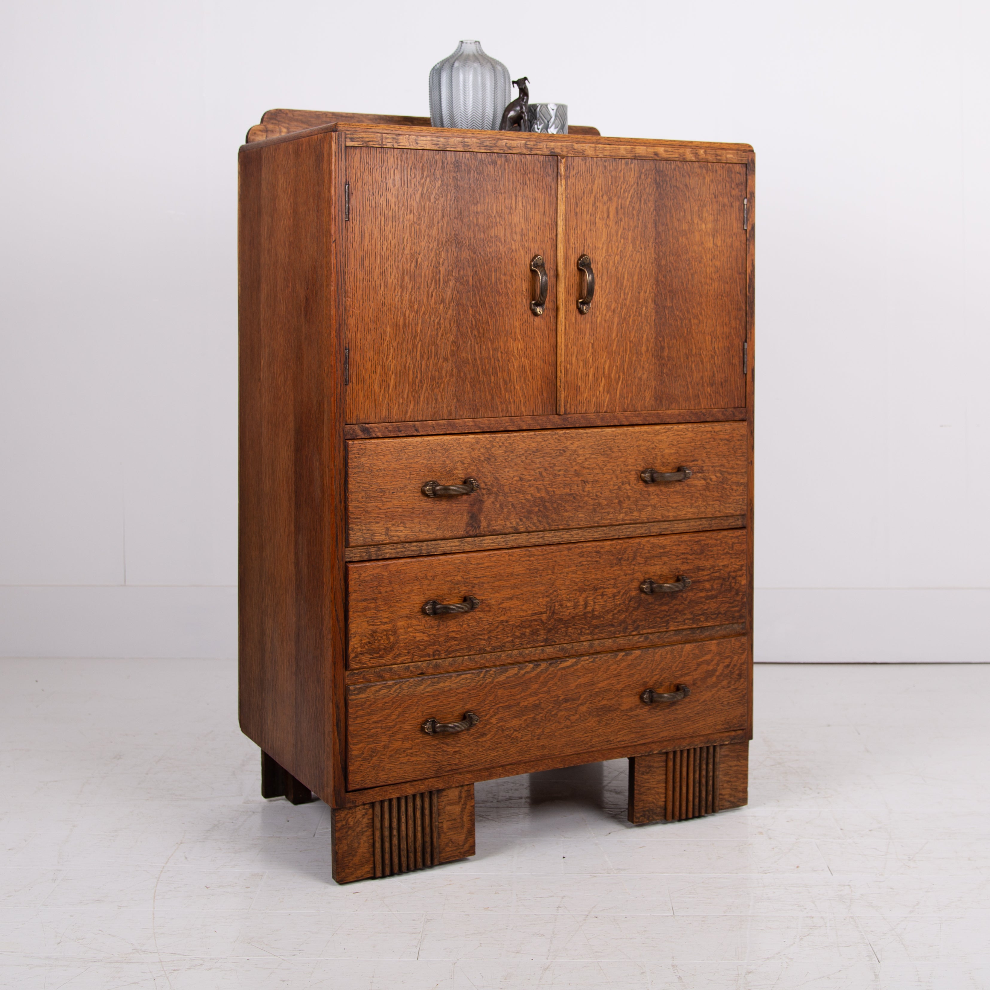 Handsome Art Deco Oak 3 Door Cabinet Tallboy C1930