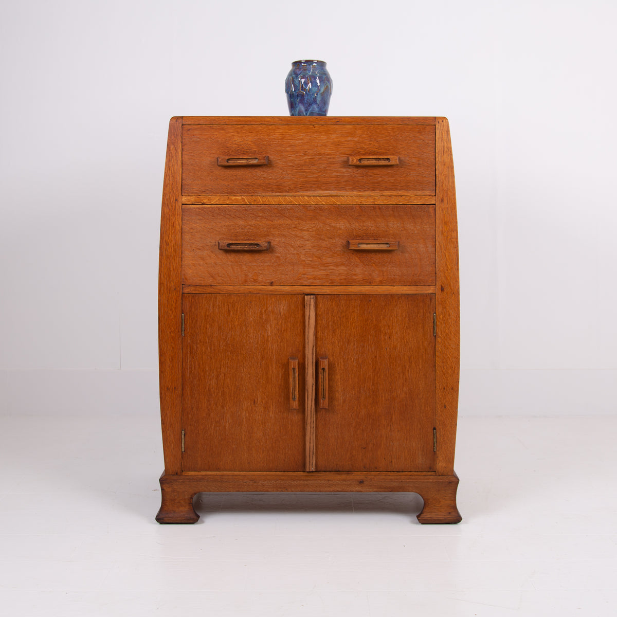 Good Looking Oak 2 Drawer Tallboy Cabinet 1930s