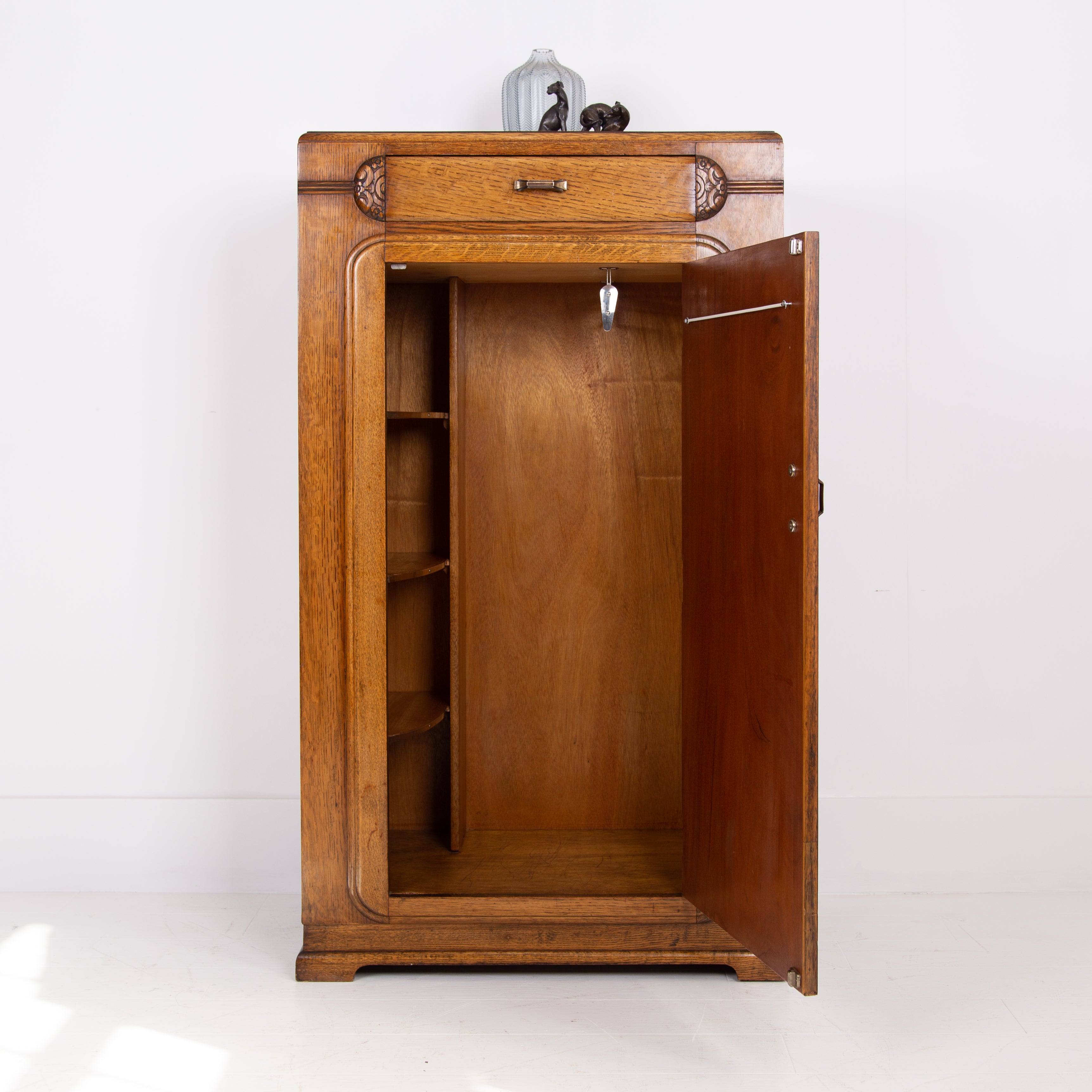 Art Deco Oak “Bachelors” Wardrobe With Drawer 1930s