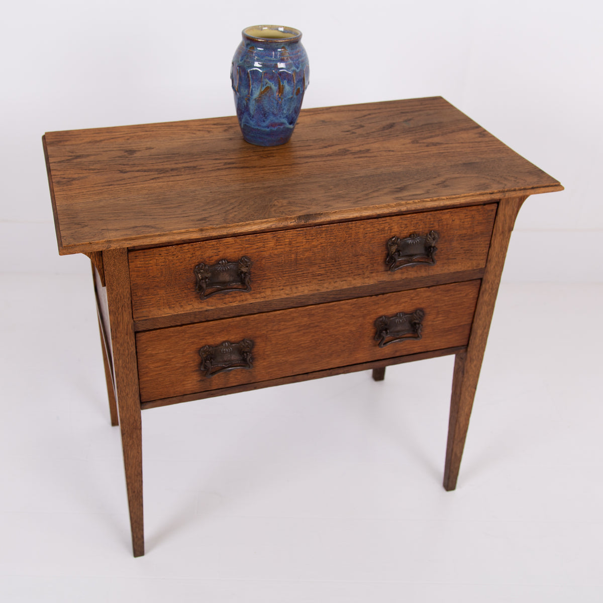 Attractive Petite 2 Drawer Oak Chest Table 1910
