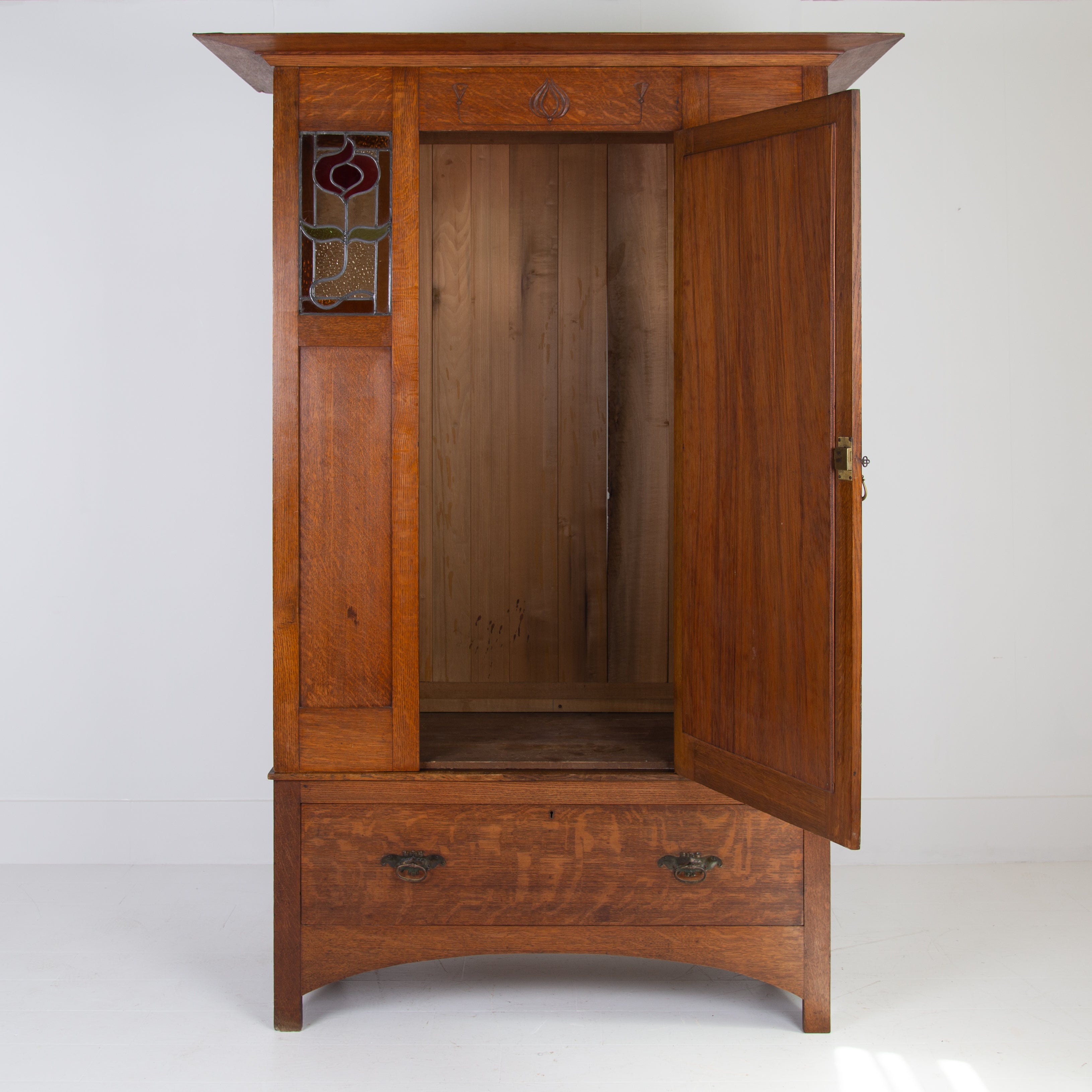 Attractive Golden Oak Arts and Crafts Wardrobe 1910