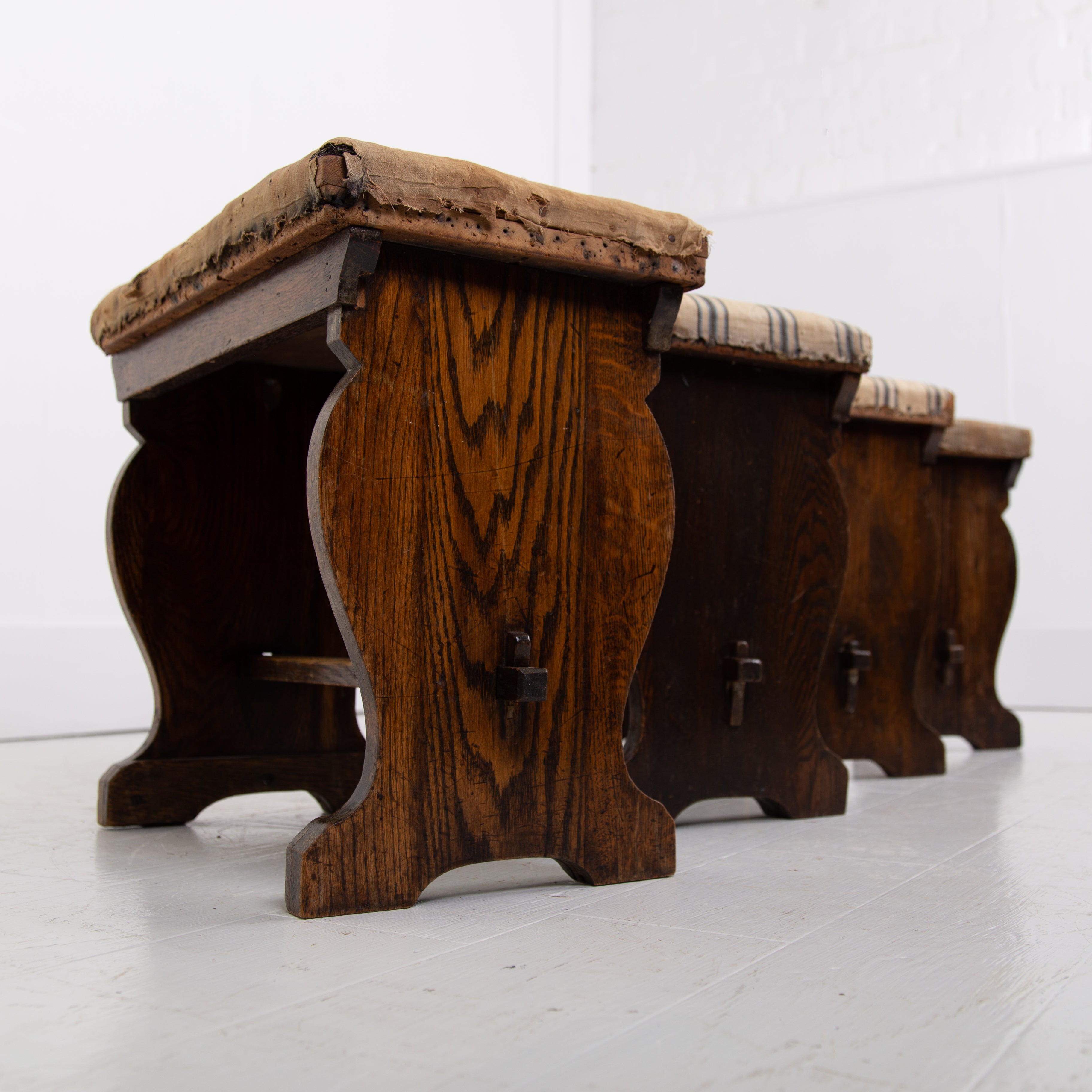Pair Oak Arts and Crafts Low Stools We Have 2 Pairs