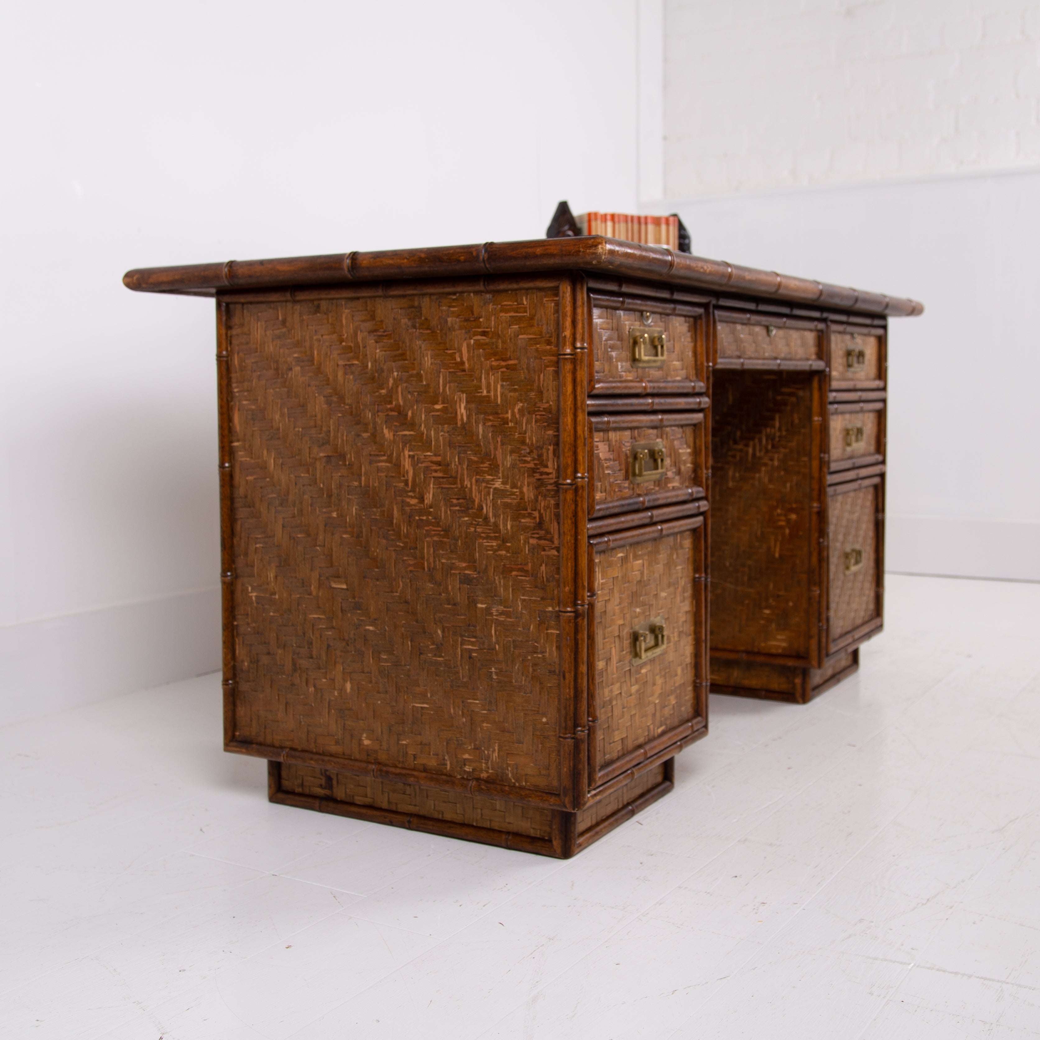 Unusual Mid Century Faux Bamboo Pedestal Desk