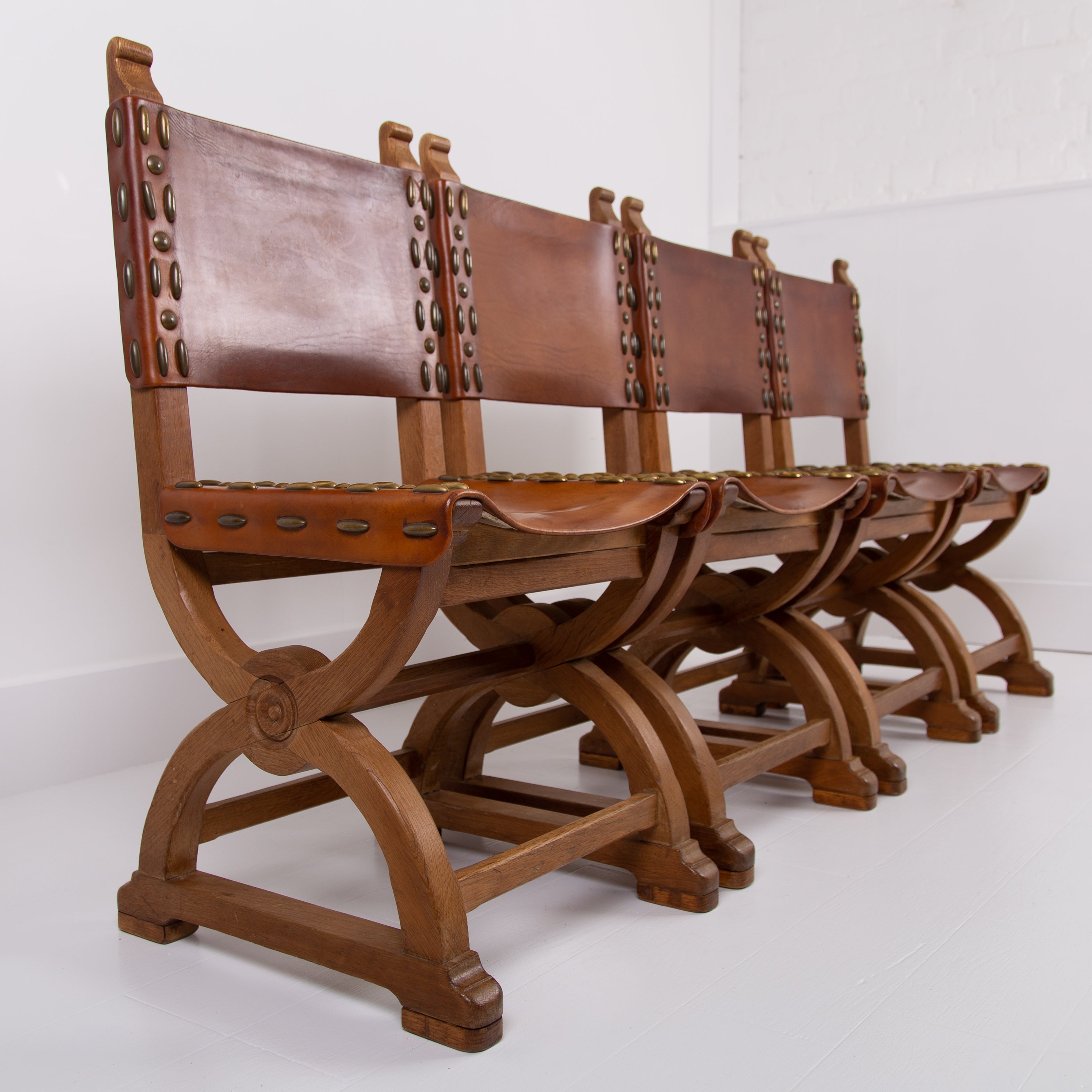 Pair Spanish Oak Brutalist Mid Century Chairs x2
