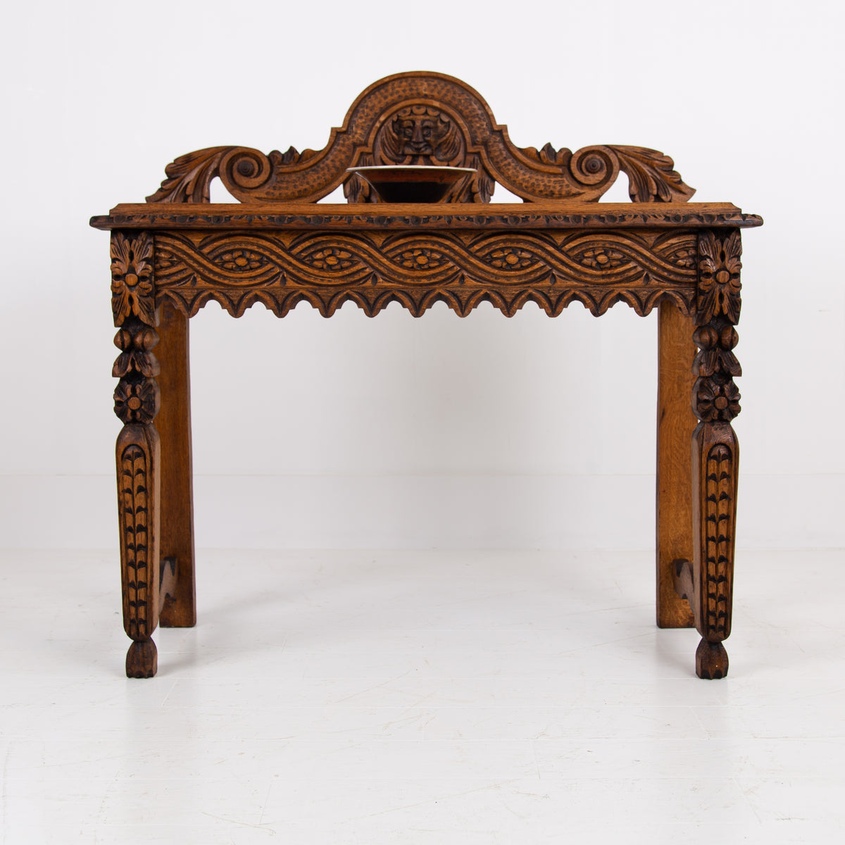 Victorian Oak Decorative Console Side Table 1900s