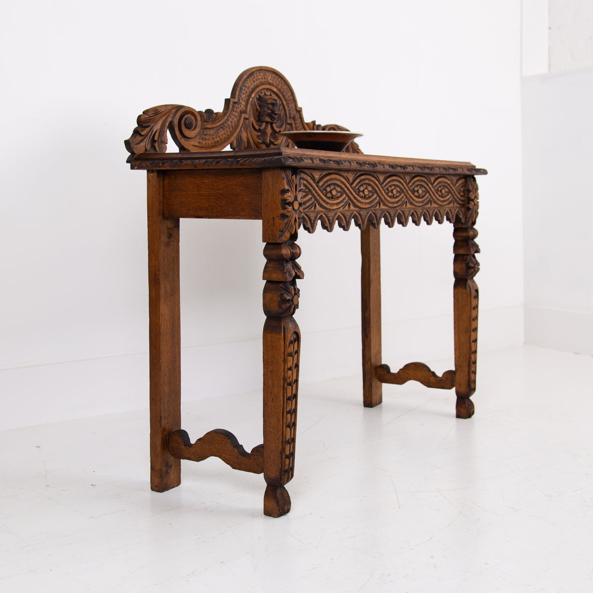 Victorian Oak Decorative Console Side Table 1900s