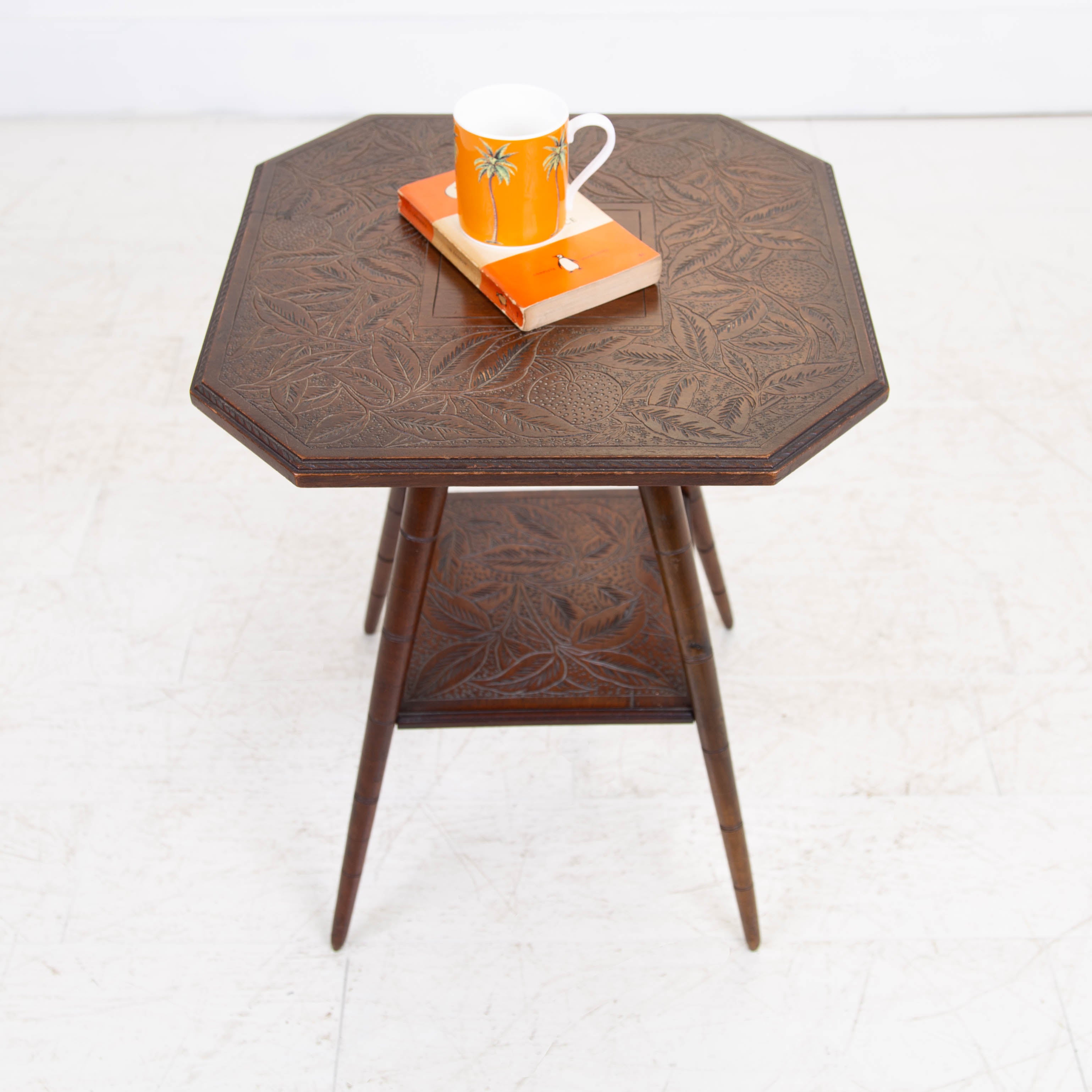 Attractive Occasional Carved Side Table with Oranges C1915