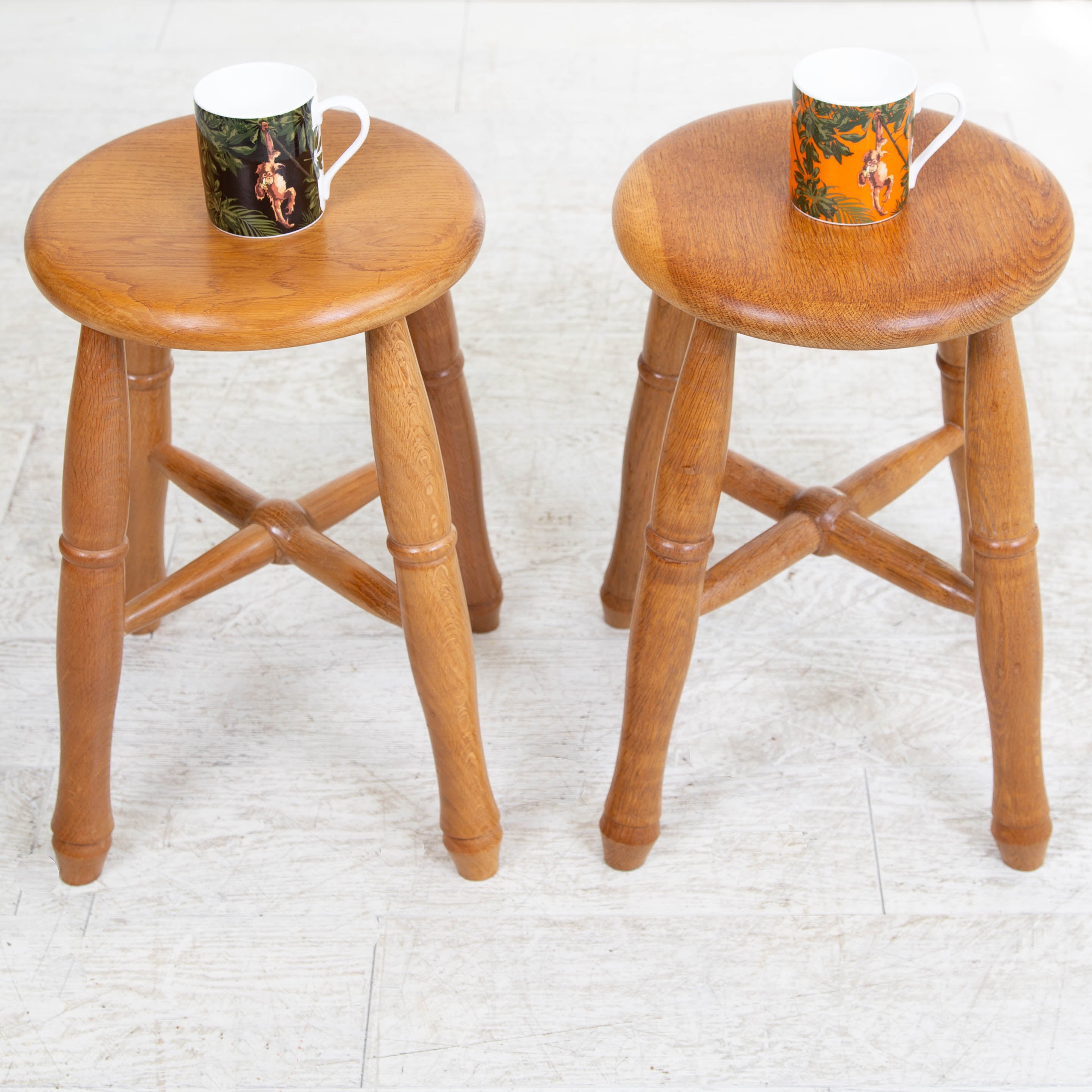 Pair of Handmade Oak Stools by Howard Knott