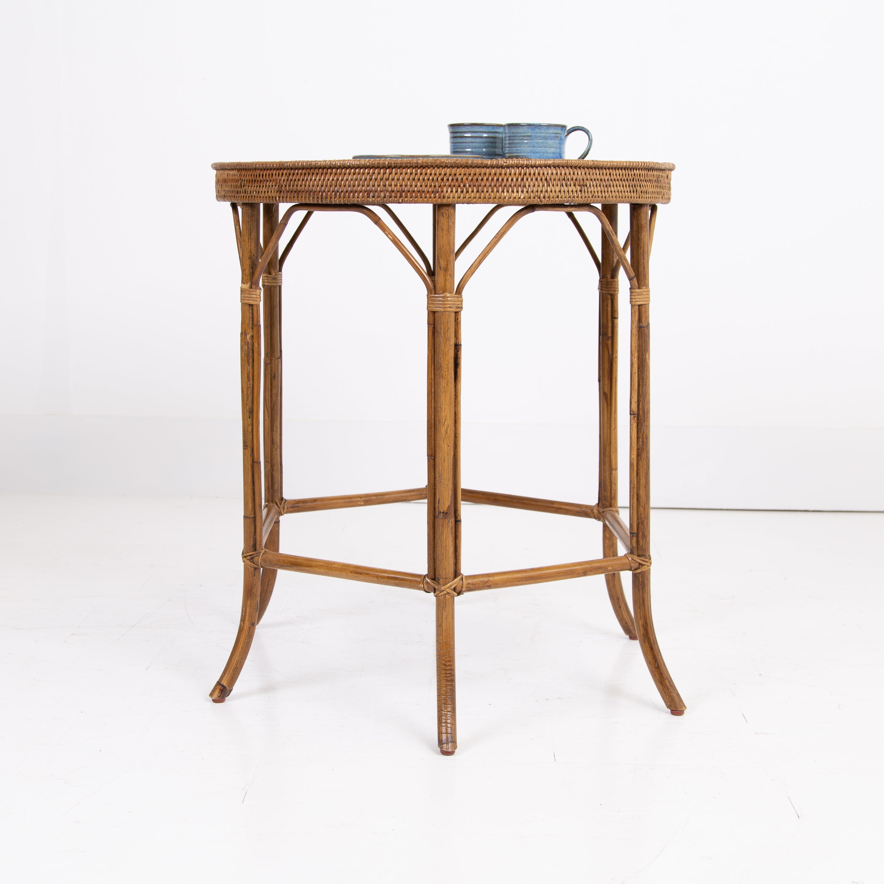 Attractive 6 Legged Bamboo Cane Side Table